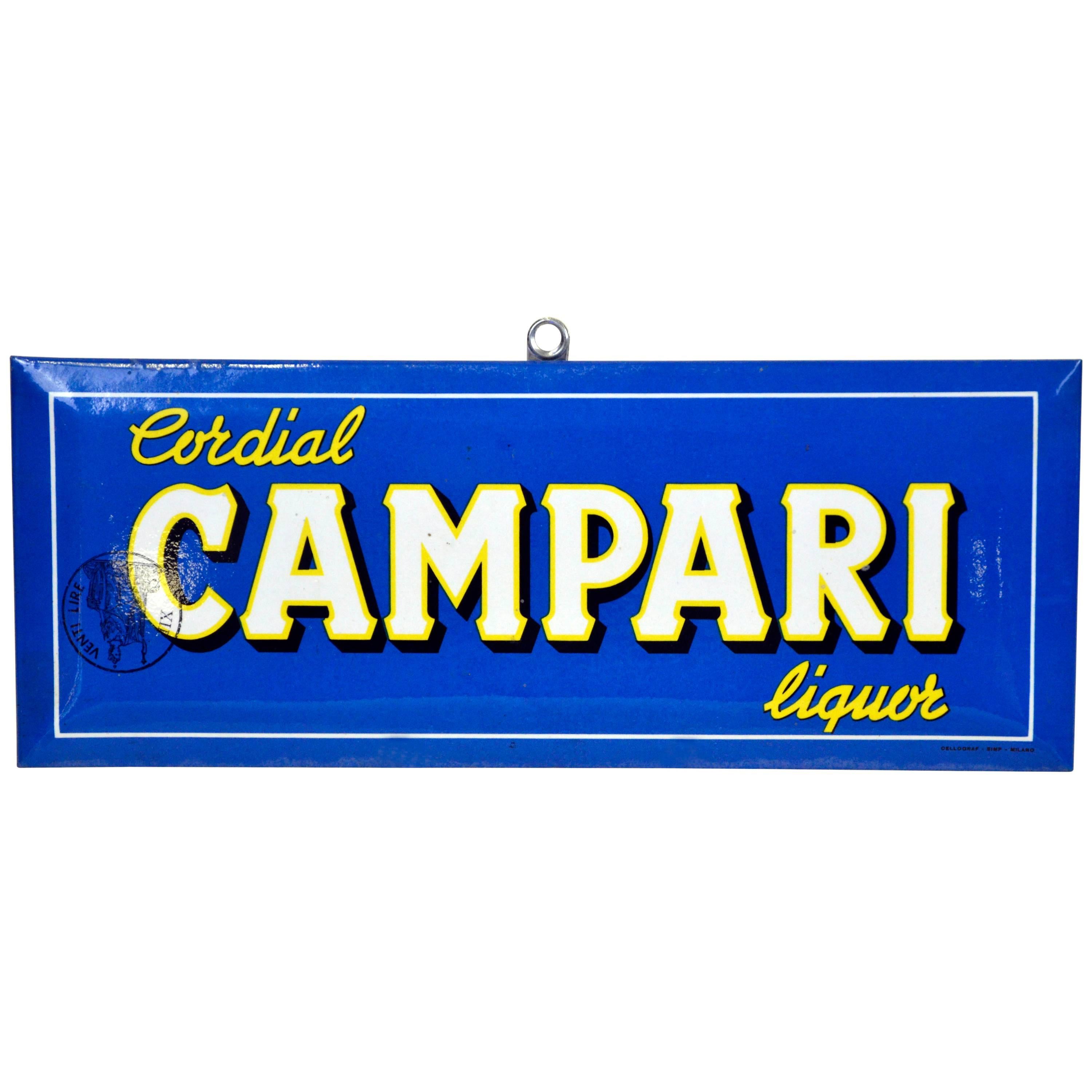 1960s Rare Vintage Italian Blue Cordial Campari Sign