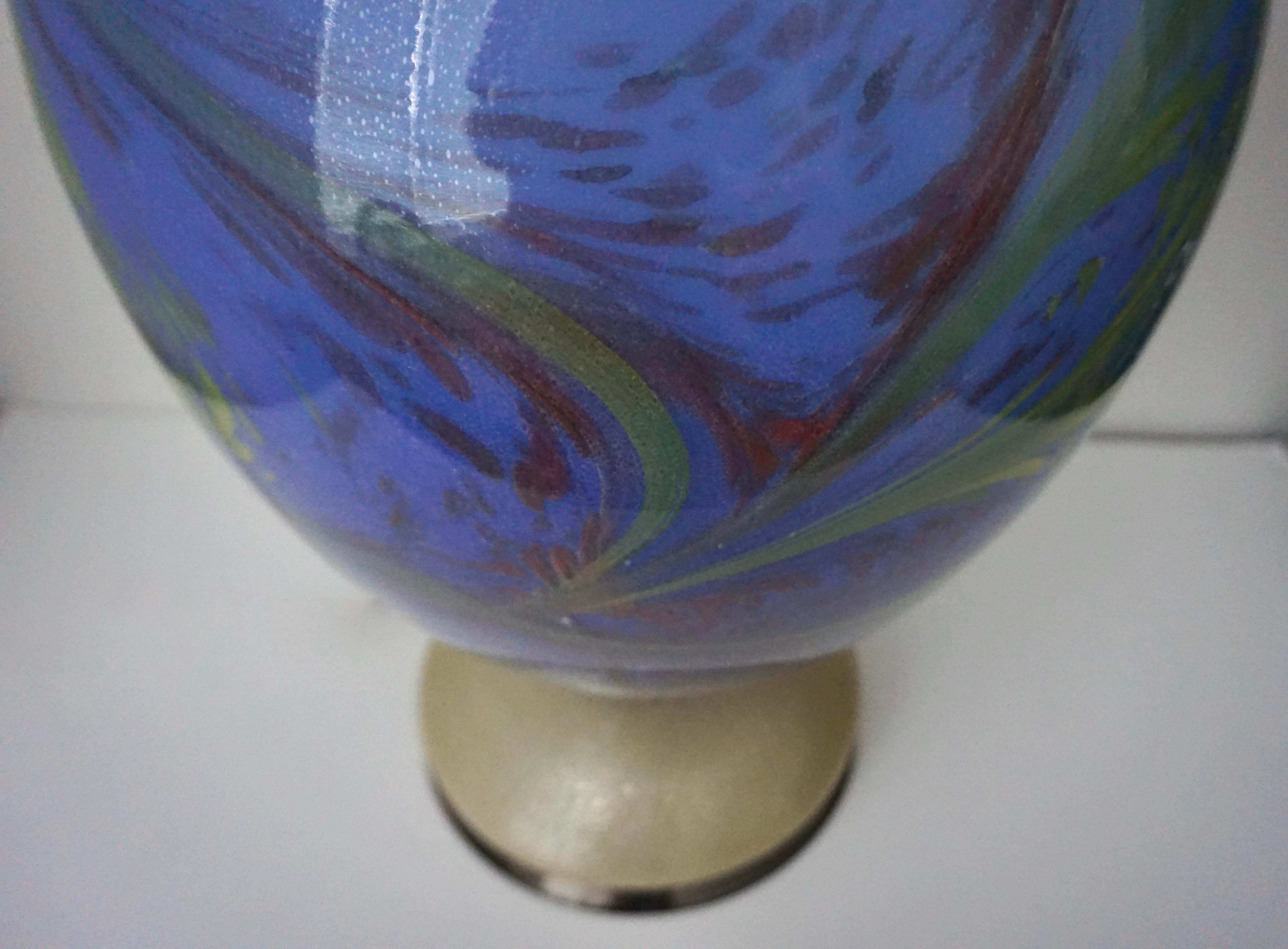 1960er Jahre Seltene Vintage Oval Gold Blau Grün Murano Glas Lampe (Mitte des 20. Jahrhunderts) im Angebot
