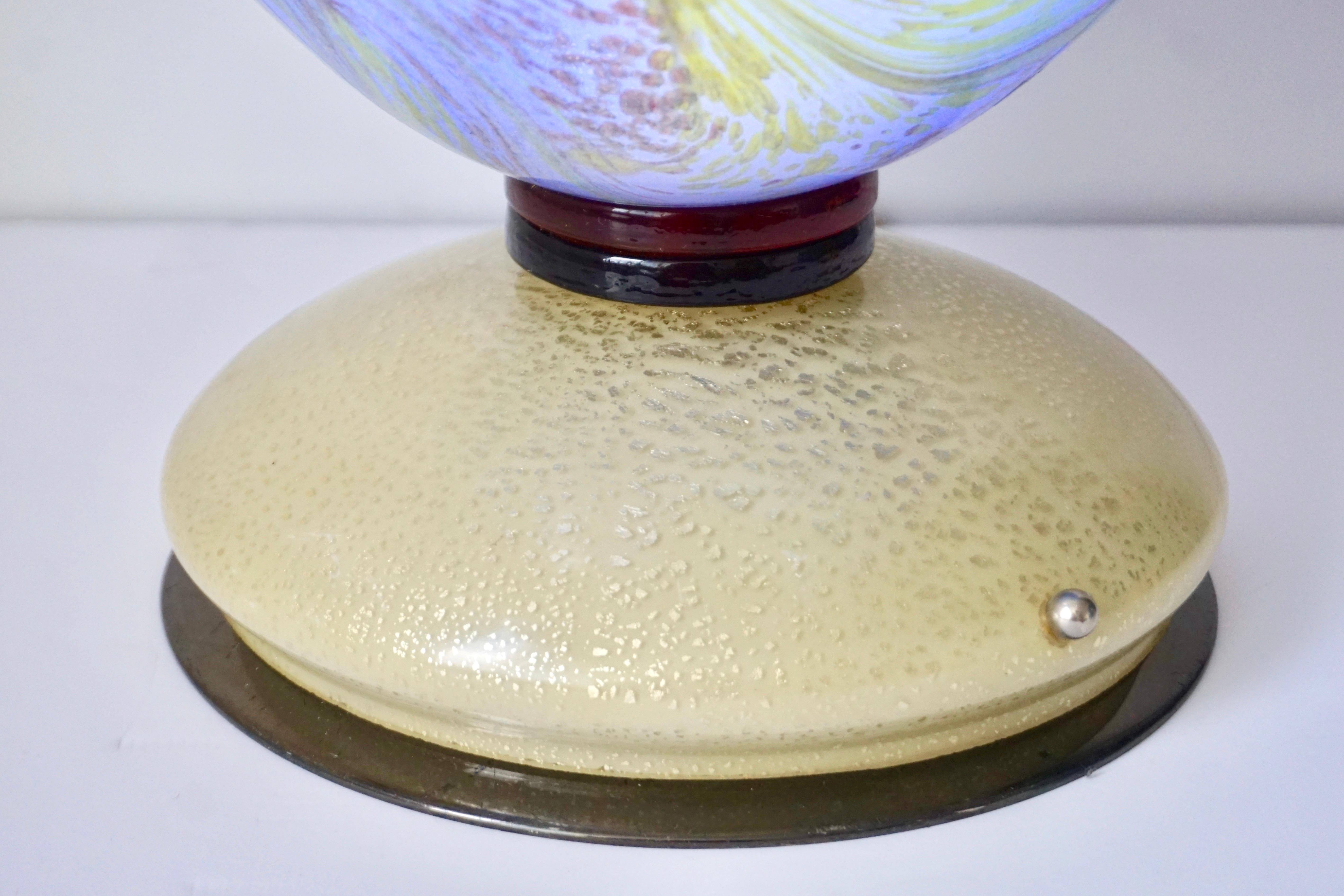 1960s Rare Vintage Oval Gold Blue Green Murano Glass Lamp For Sale 2
