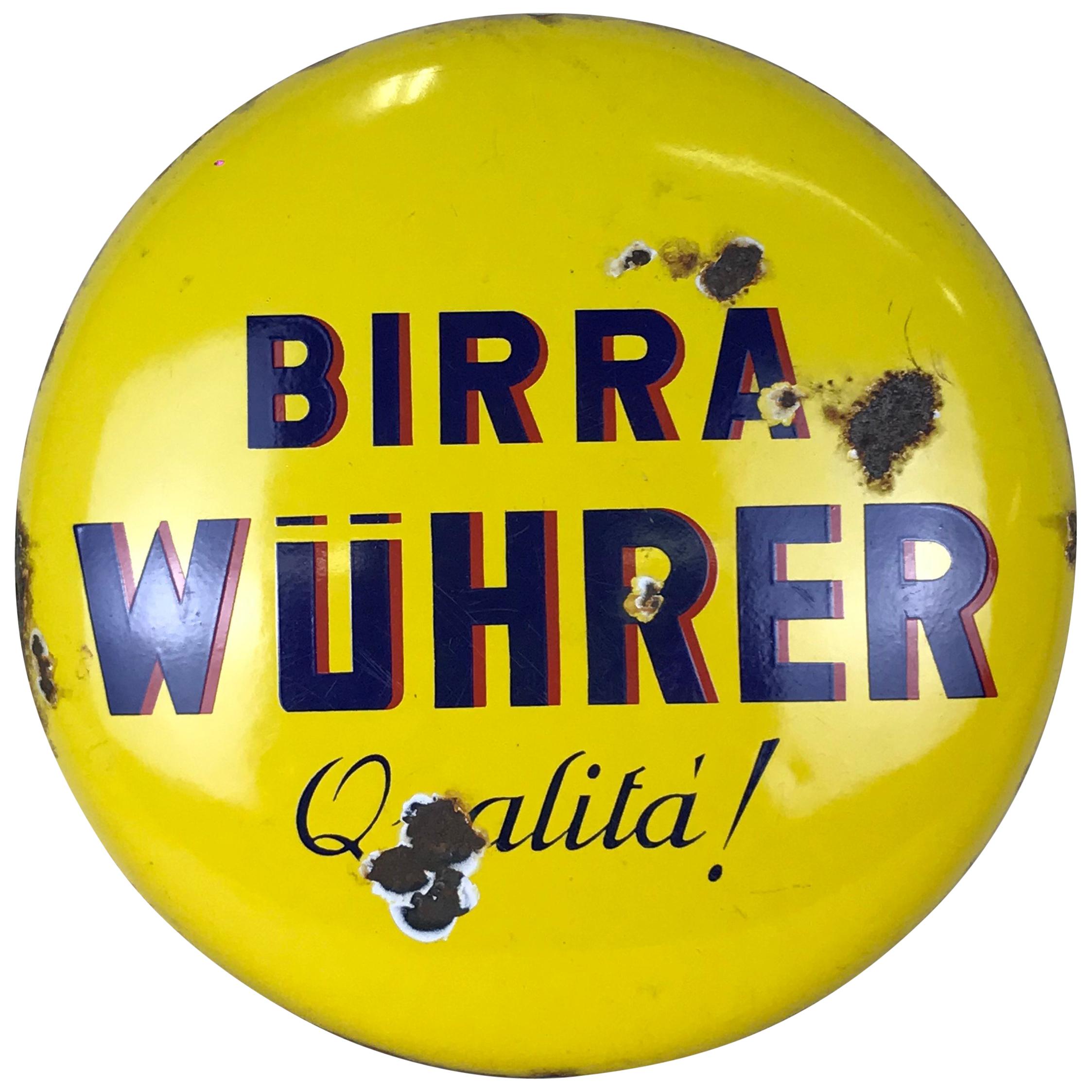 1960s Rare Vintage Yellow Wührer Beer Button Sign Made in Italy im Angebot