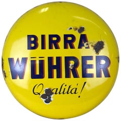 1960s Rare Vintage Yellow Wührer Beer Button Sign Made in Italy