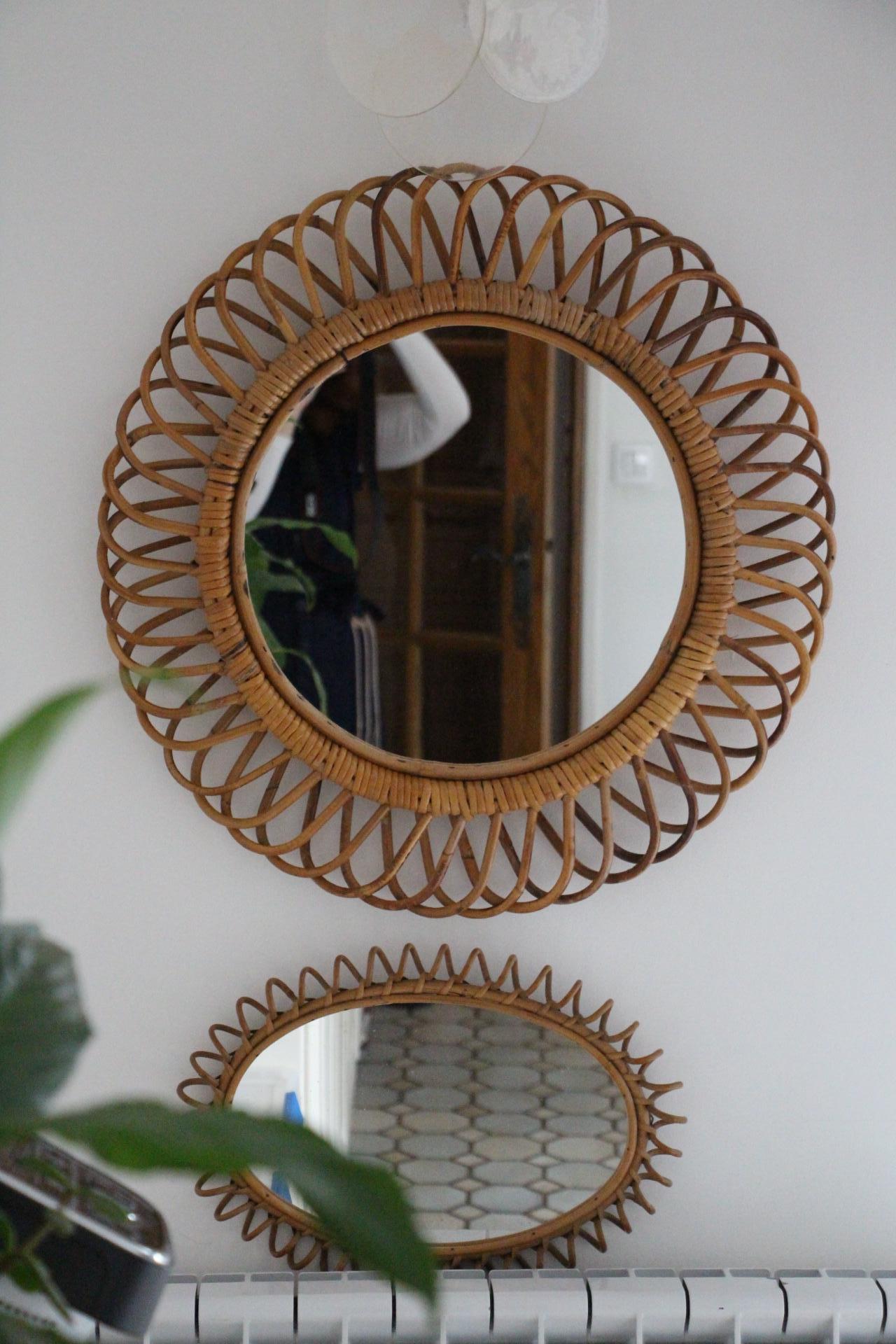 1960s Rattan and Bamboo Round Wall Mirror by Franco Albini For Sale 5
