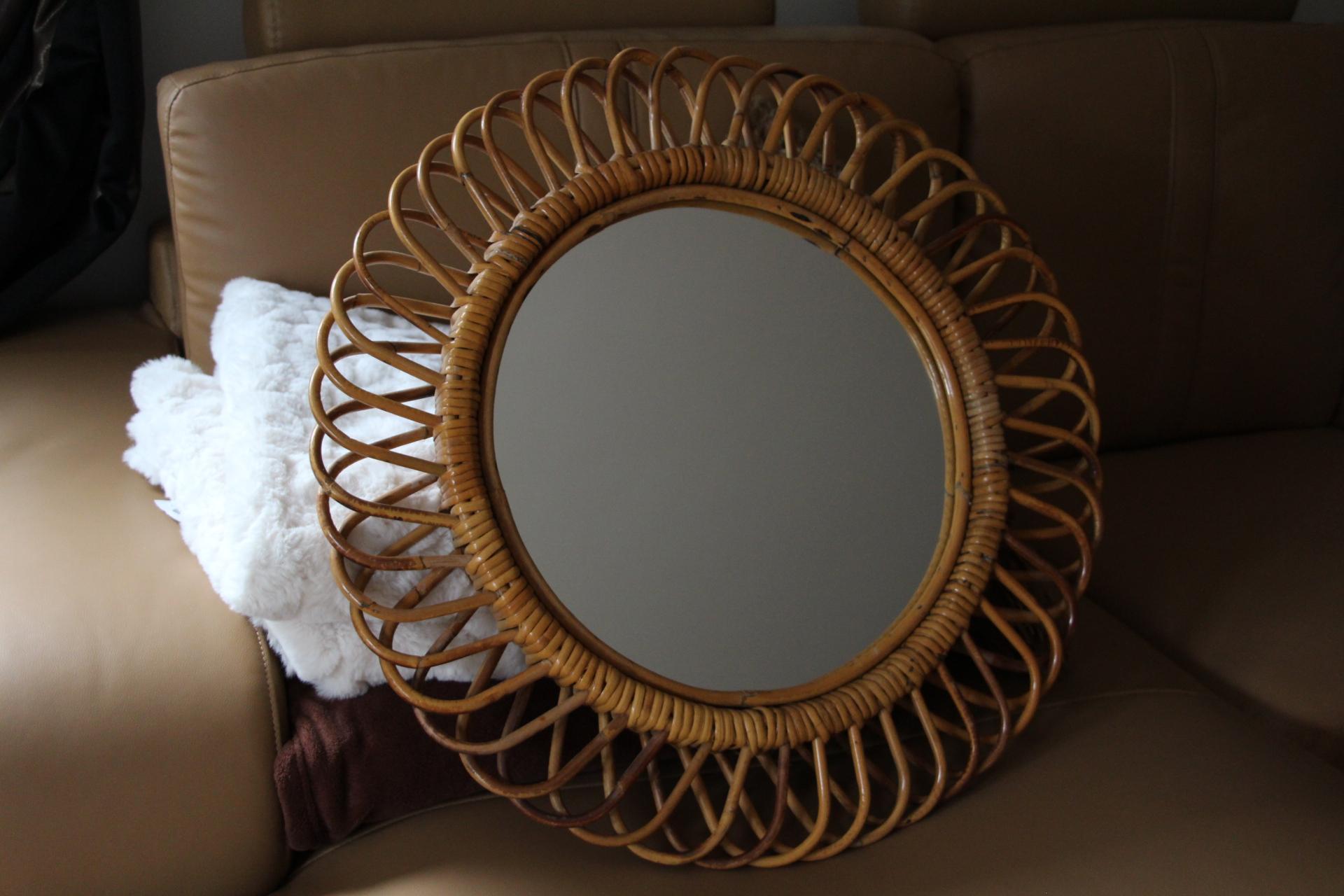 1960s Rattan and Bamboo Round Wall Mirror by Franco Albini In Good Condition For Sale In Saint-Ouen, FR