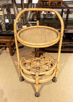 Carrello ausiliario in rattan e bambù degli anni ’60 con portabottiglie, Francia
