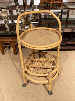 Carrello ausiliario in rattan e bambù degli anni ’60 con portabottiglie, Francia