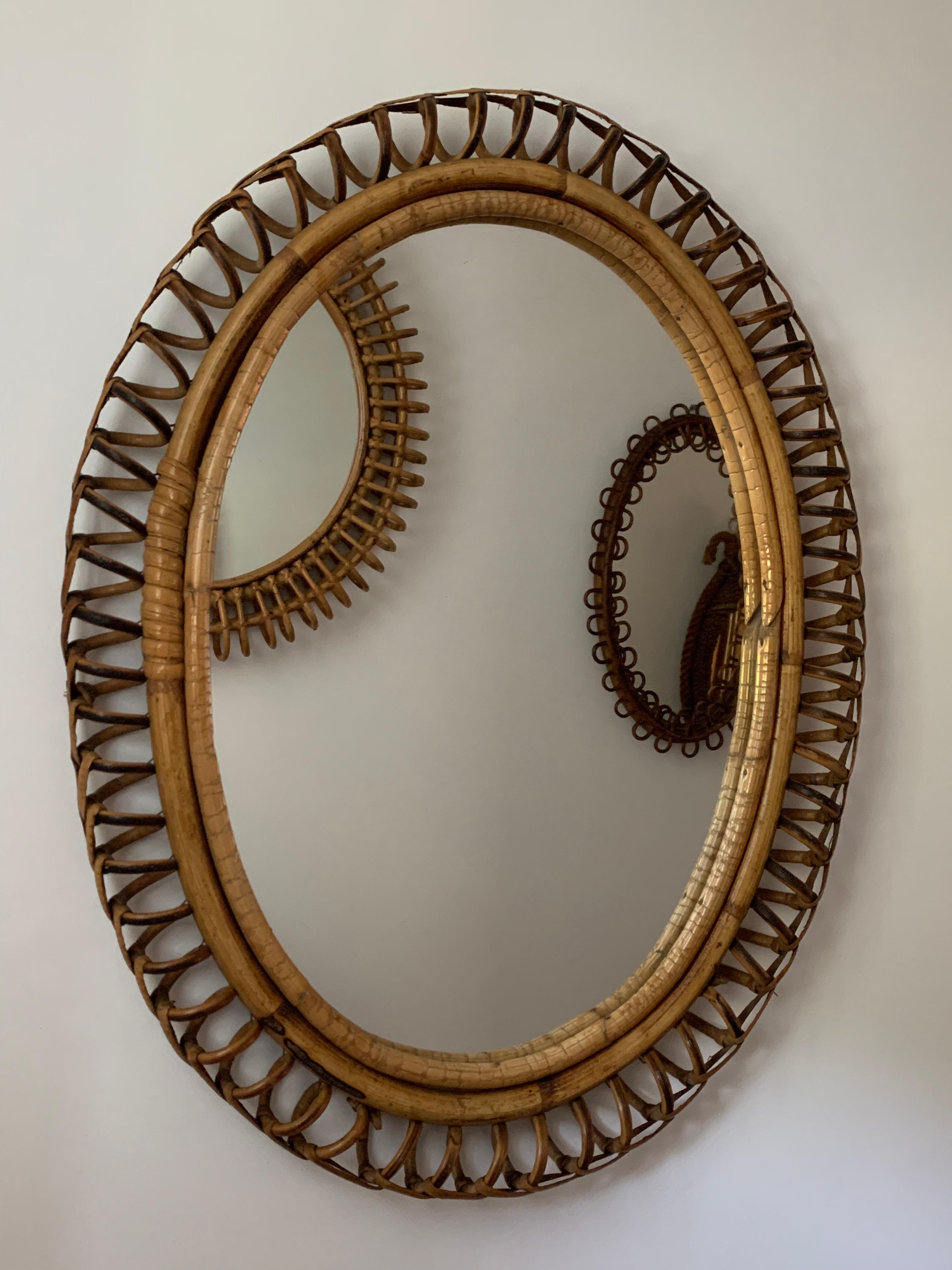Specchio da parete ovale in rattan e bambù del 1960 di Franco Albini in vendita 3