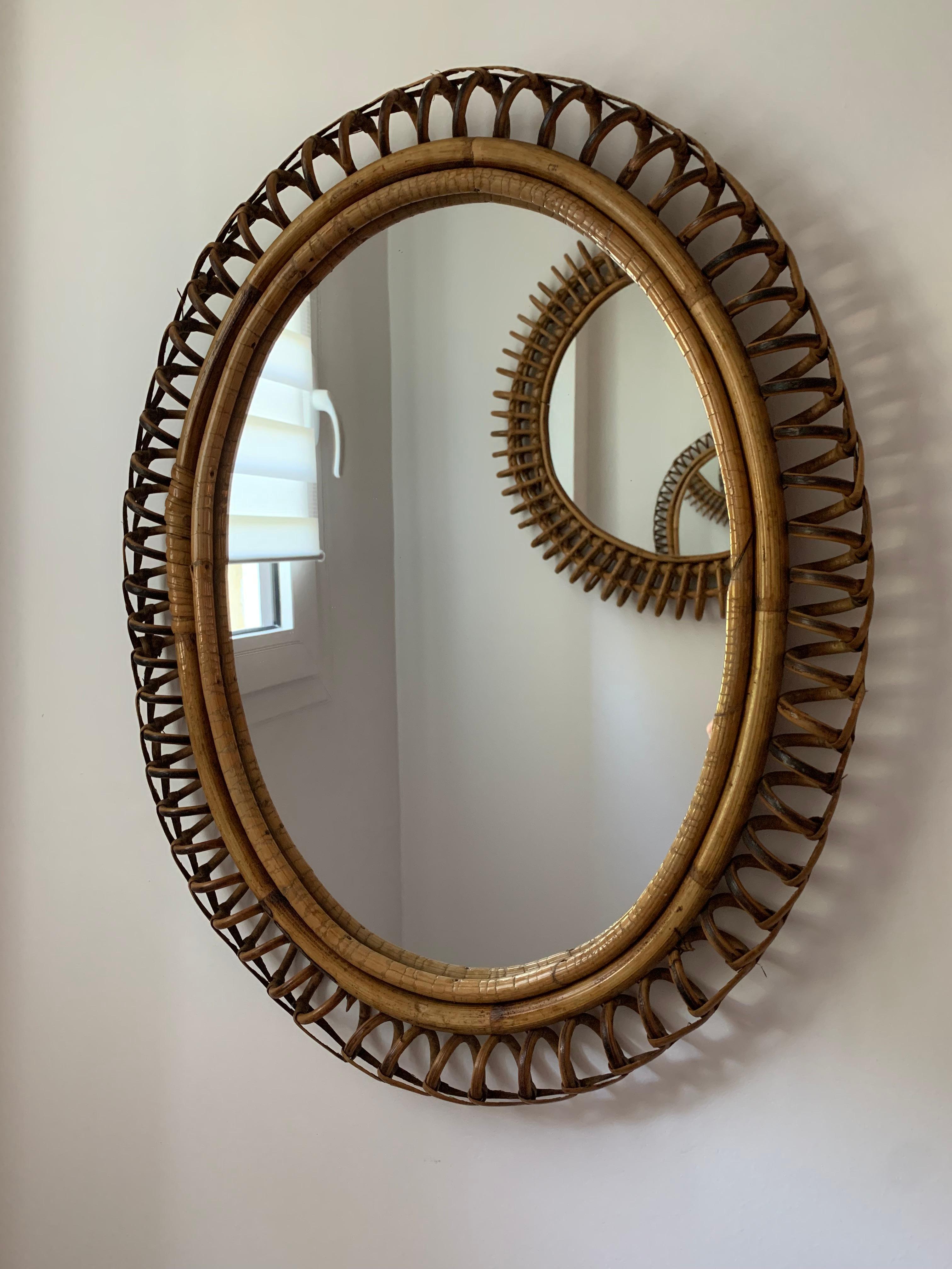 Specchio da parete ovale in rattan e bambù del 1960 di Franco Albini in vendita 4