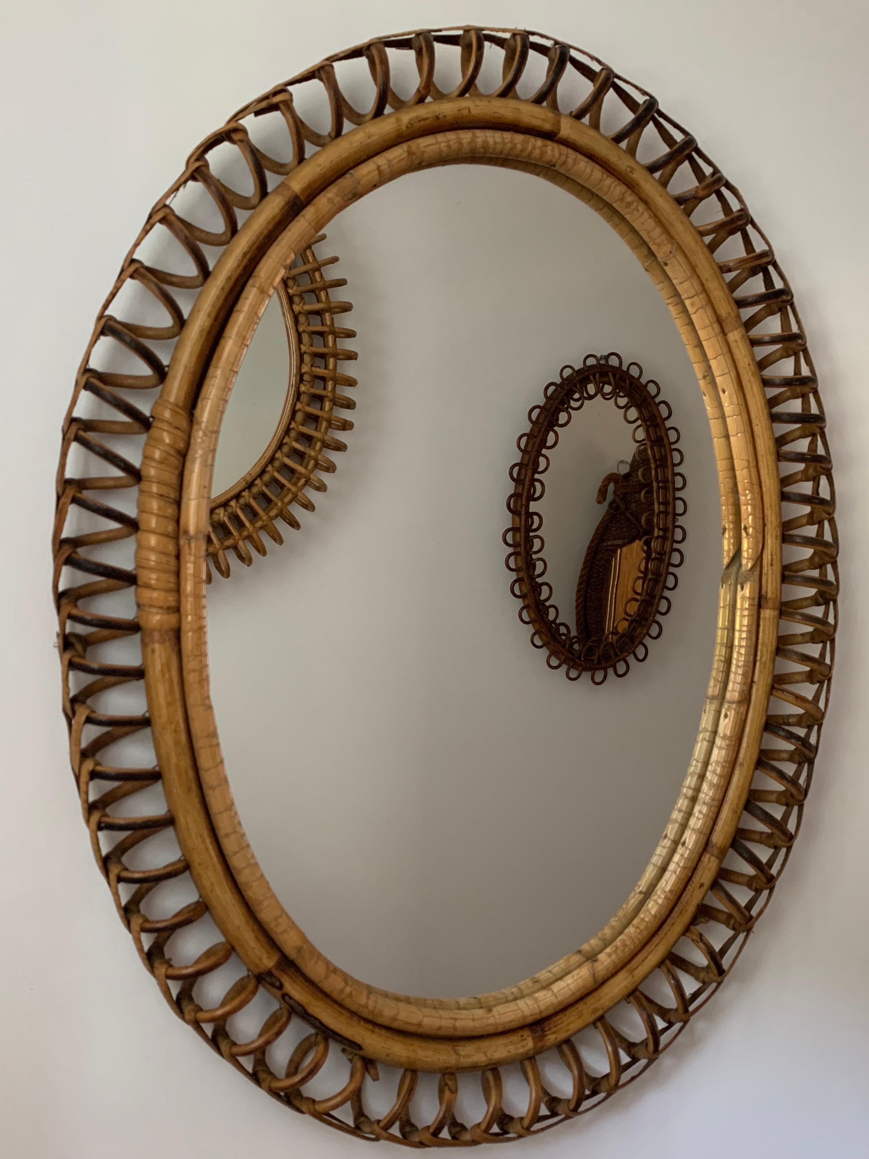 Specchio da parete ovale in rattan e bambù del 1960 di Franco Albini in vendita 5