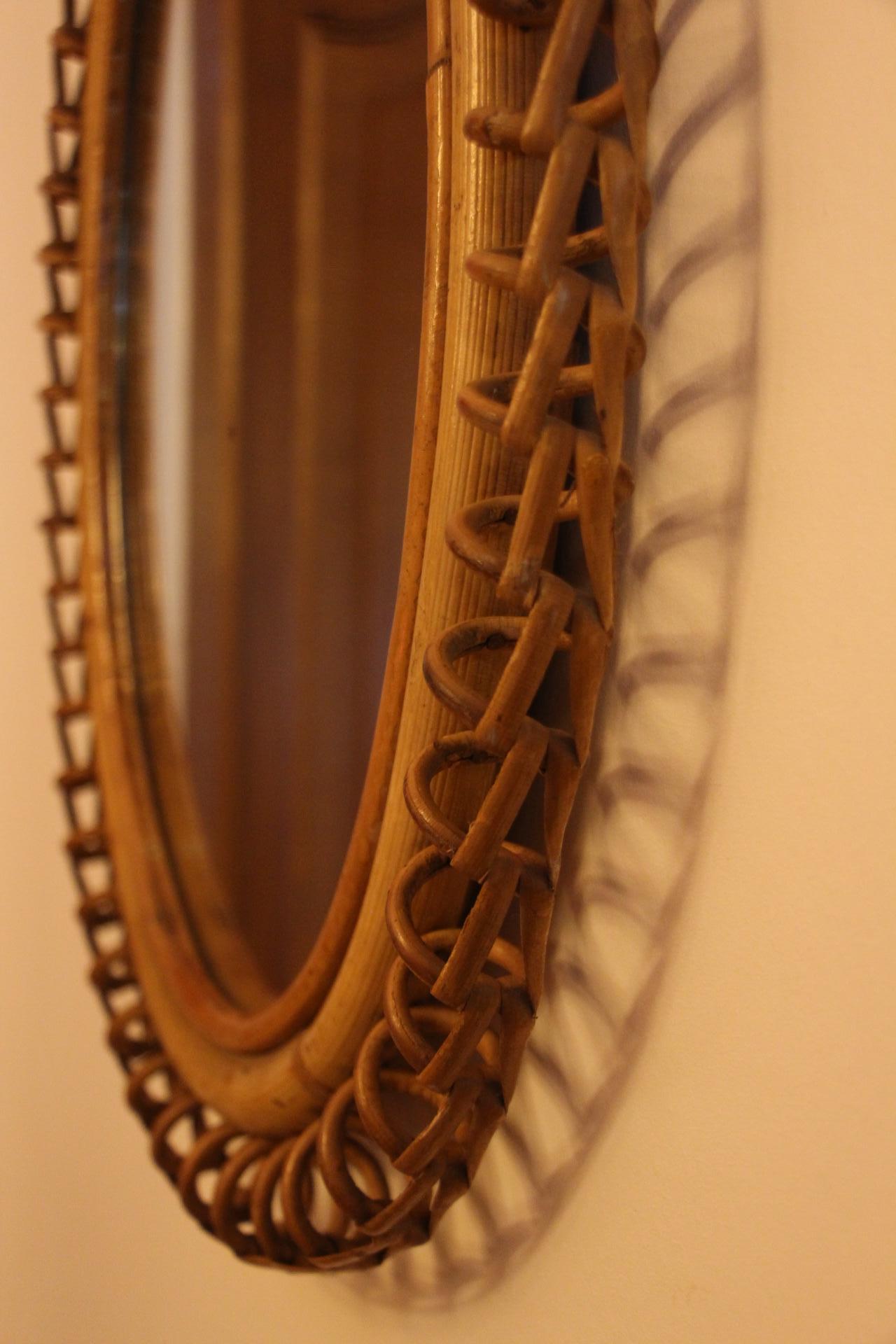 1960s Rattan and Bamboo Oval Wall Mirror by Franco Albini For Sale 9