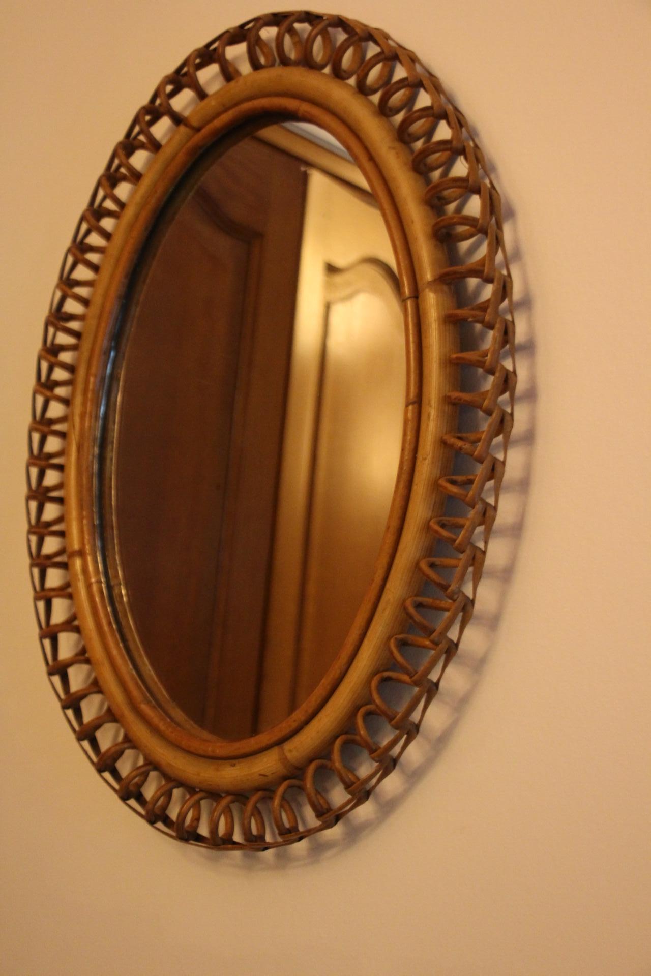 1960s Rattan and Bamboo Oval Wall Mirror by Franco Albini For Sale 12