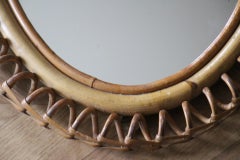 1960s Rattan and Bamboo Oval Wall Mirror by Franco Albini