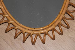 Espejo de pared redondo de ratán y bambú de los años 60, por Franco Albini