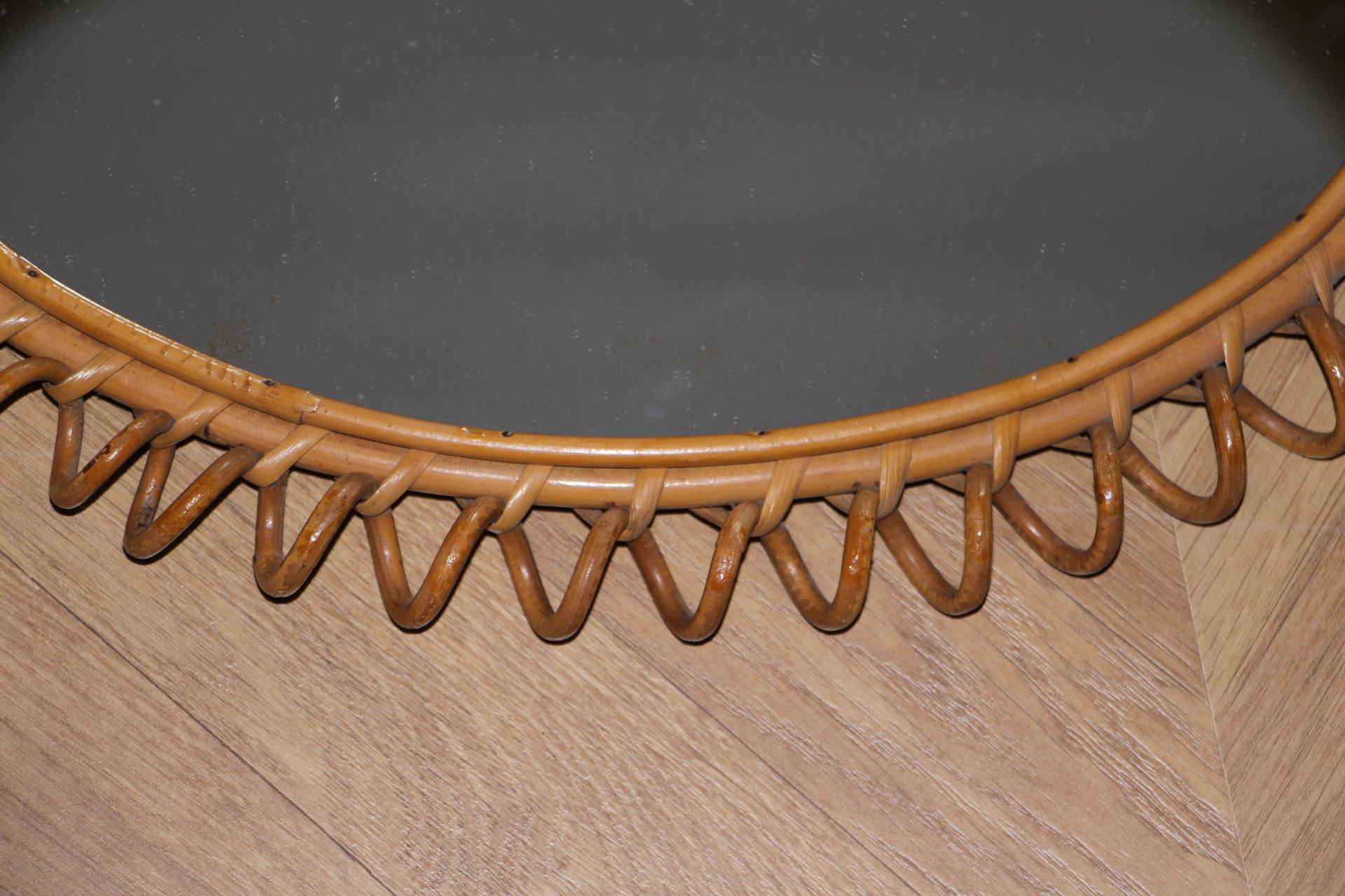 1960s Rattan and Bamboo Round Wall Mirror by Franco Albini For Sale 1