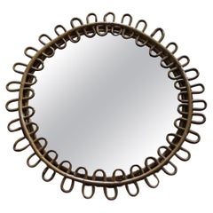 1960s Rattan and Bamboo Round Wall Mirror by Franco Albini
