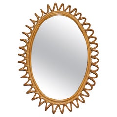 1960s Rattan and Bamboo Round Wall Mirror by Franco Albini