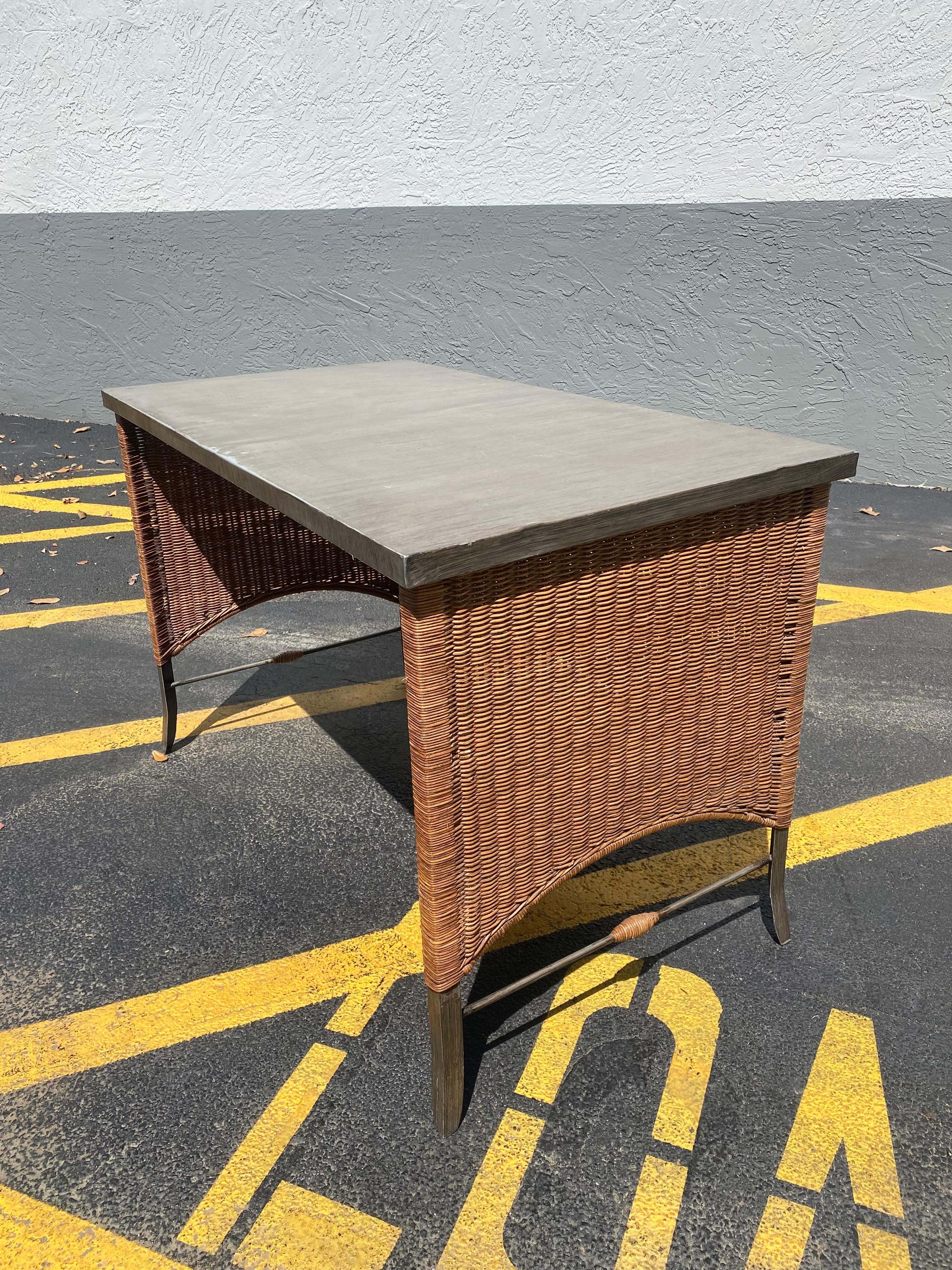 1960s Rattan and Iron Writing Table Desk For Sale 4