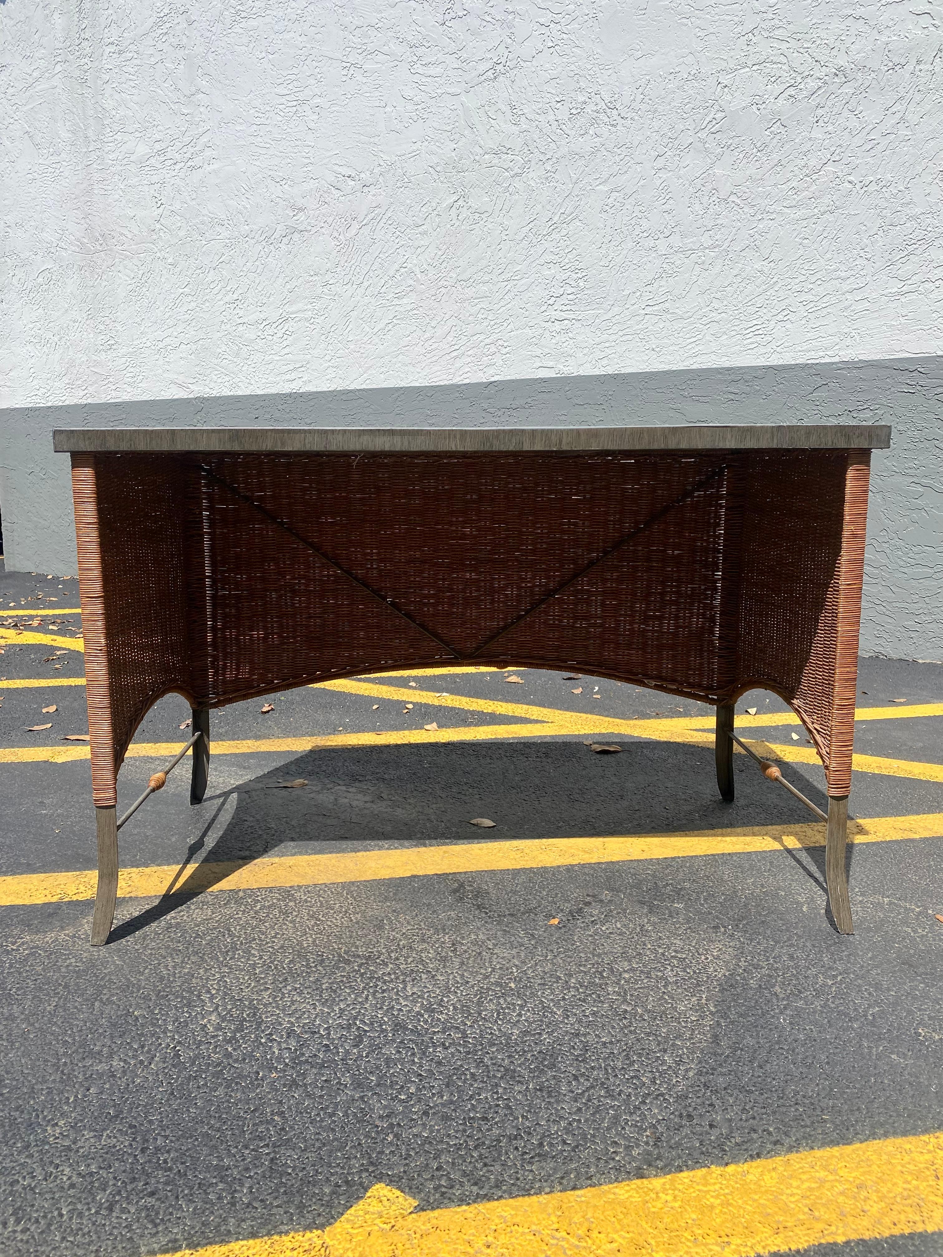 Mid-Century Modern 1960s Rattan and Iron Writing Table Desk For Sale