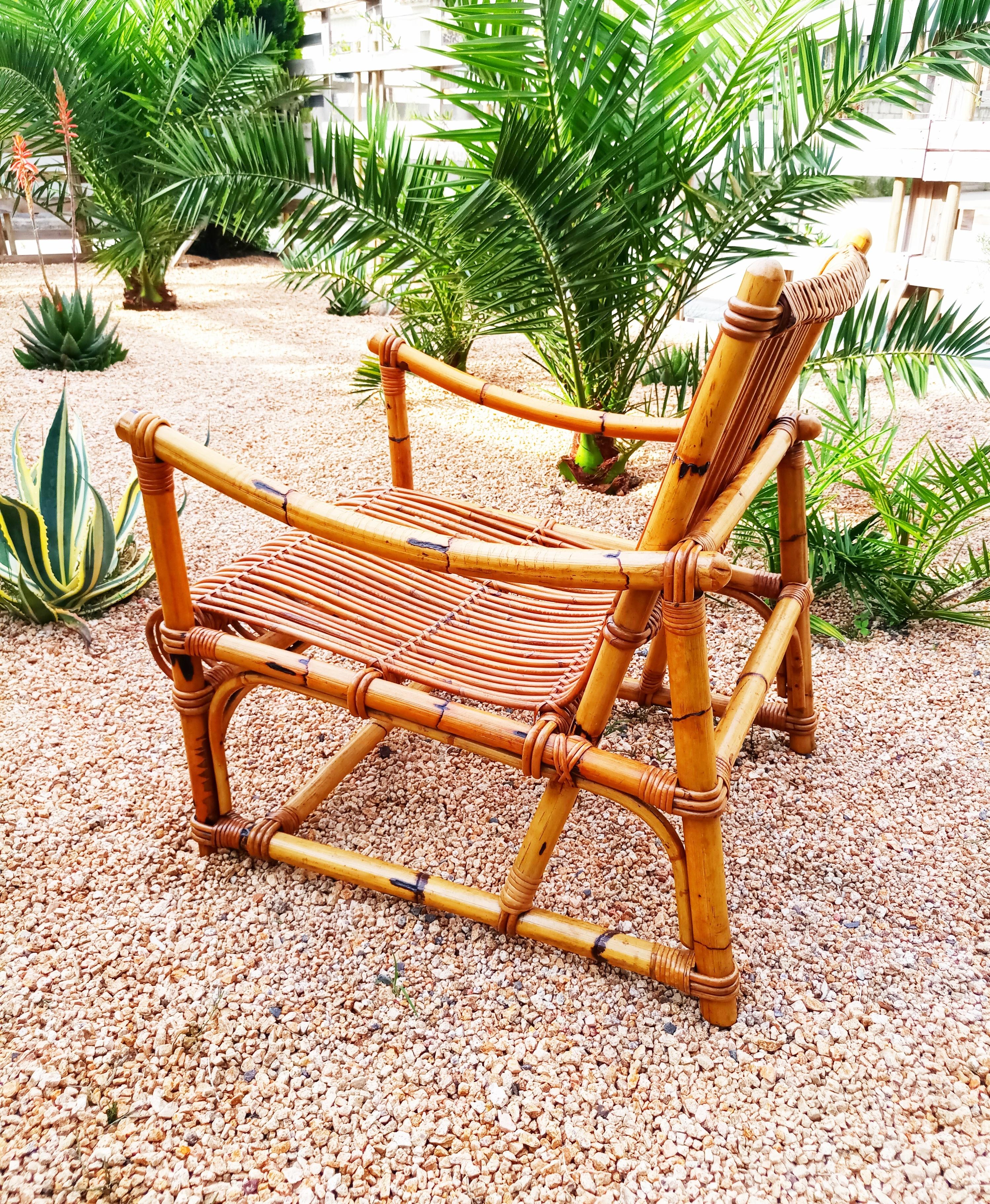 Italian 1960s Rattan Armchair, Italy For Sale