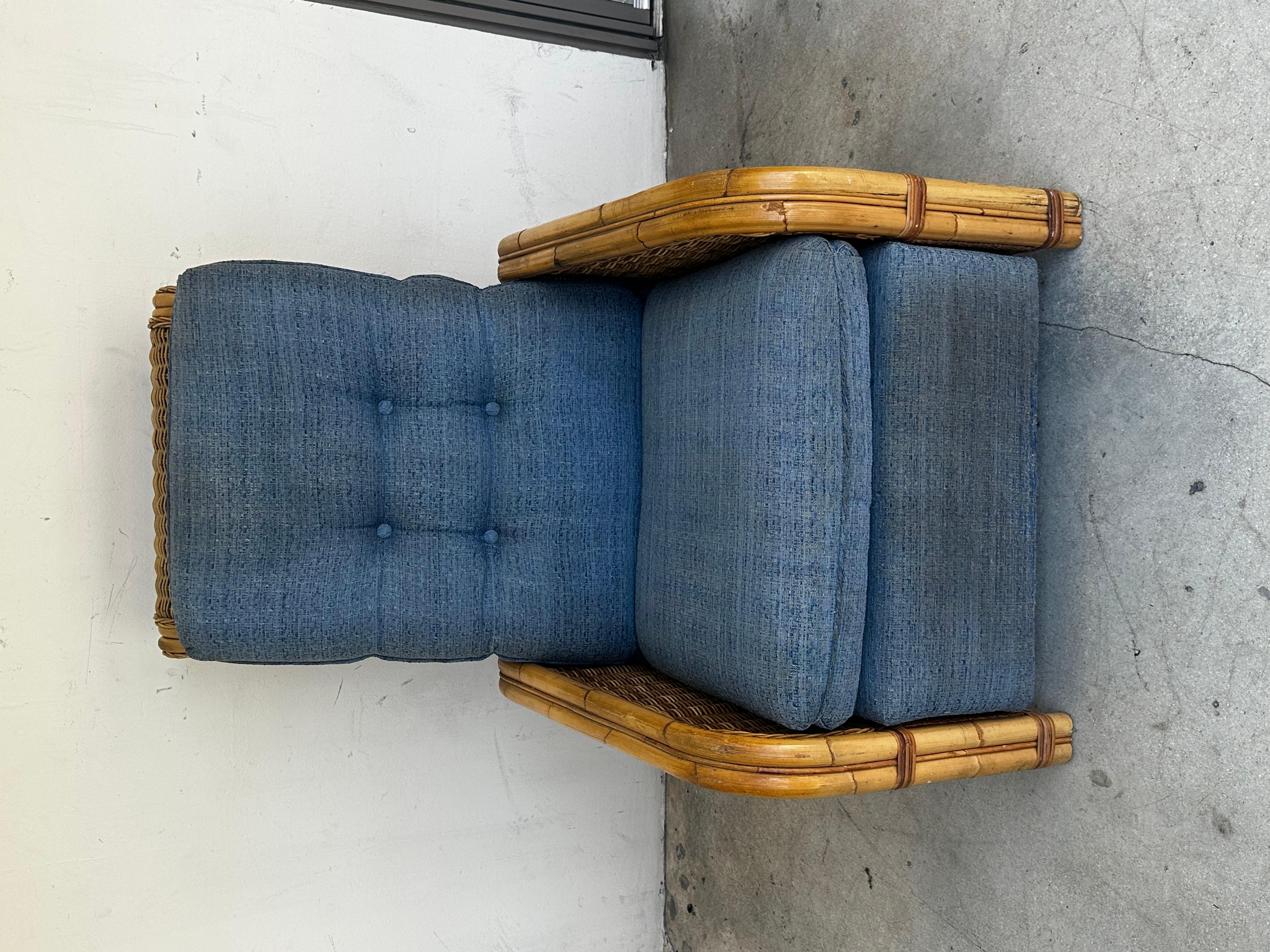 Chaise longue en rotin Cane Denim Blue des années 1960 en vente 2