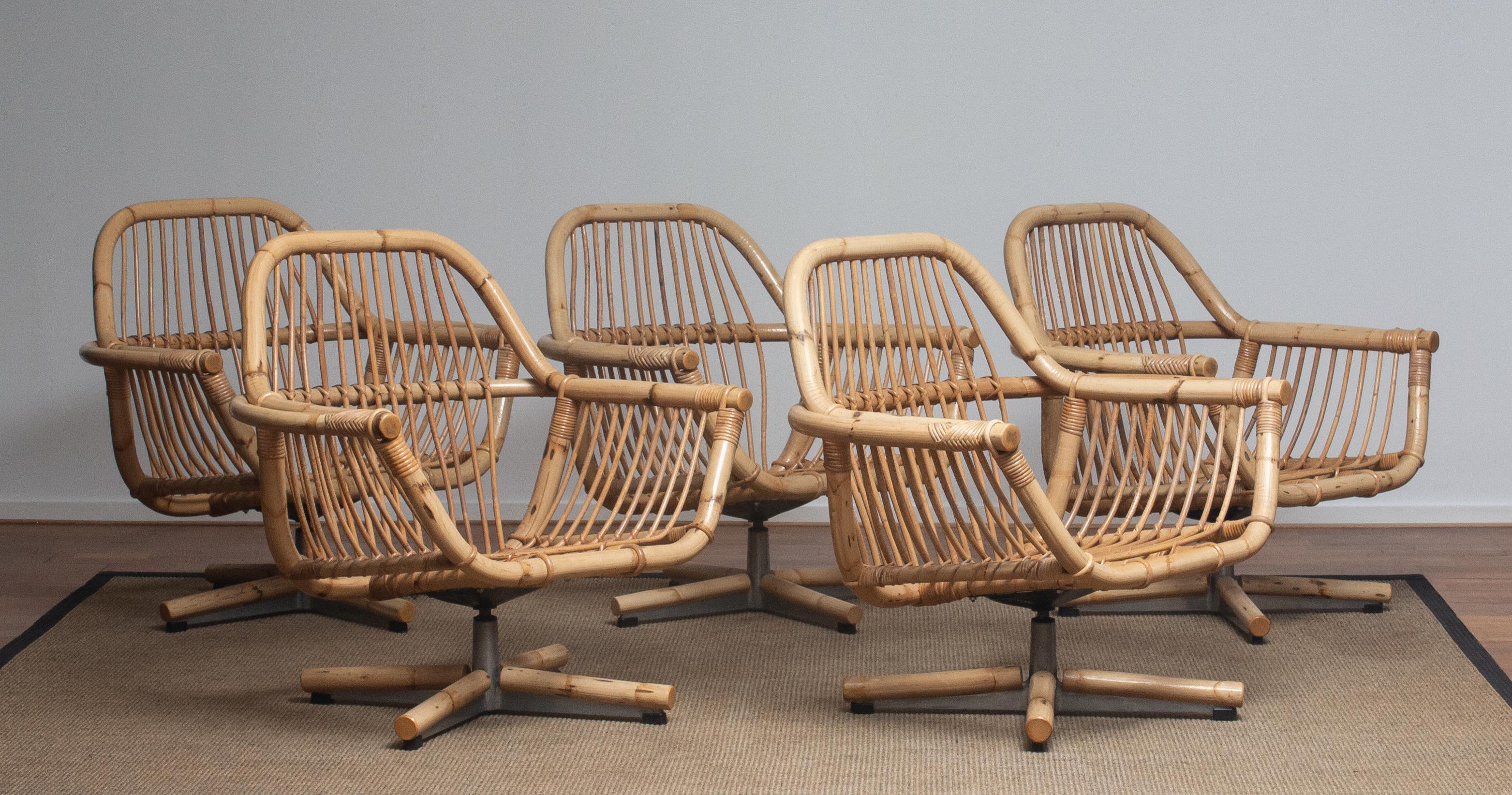 1960s Rattan Garden Set / Lounge Set Consist Five Swivel Chairs and Coffee Table 3