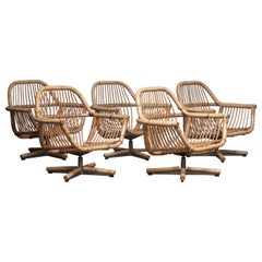 1960s Rattan Garden Set / Lounge Set Consist Five Swivel Chairs and Coffee Table