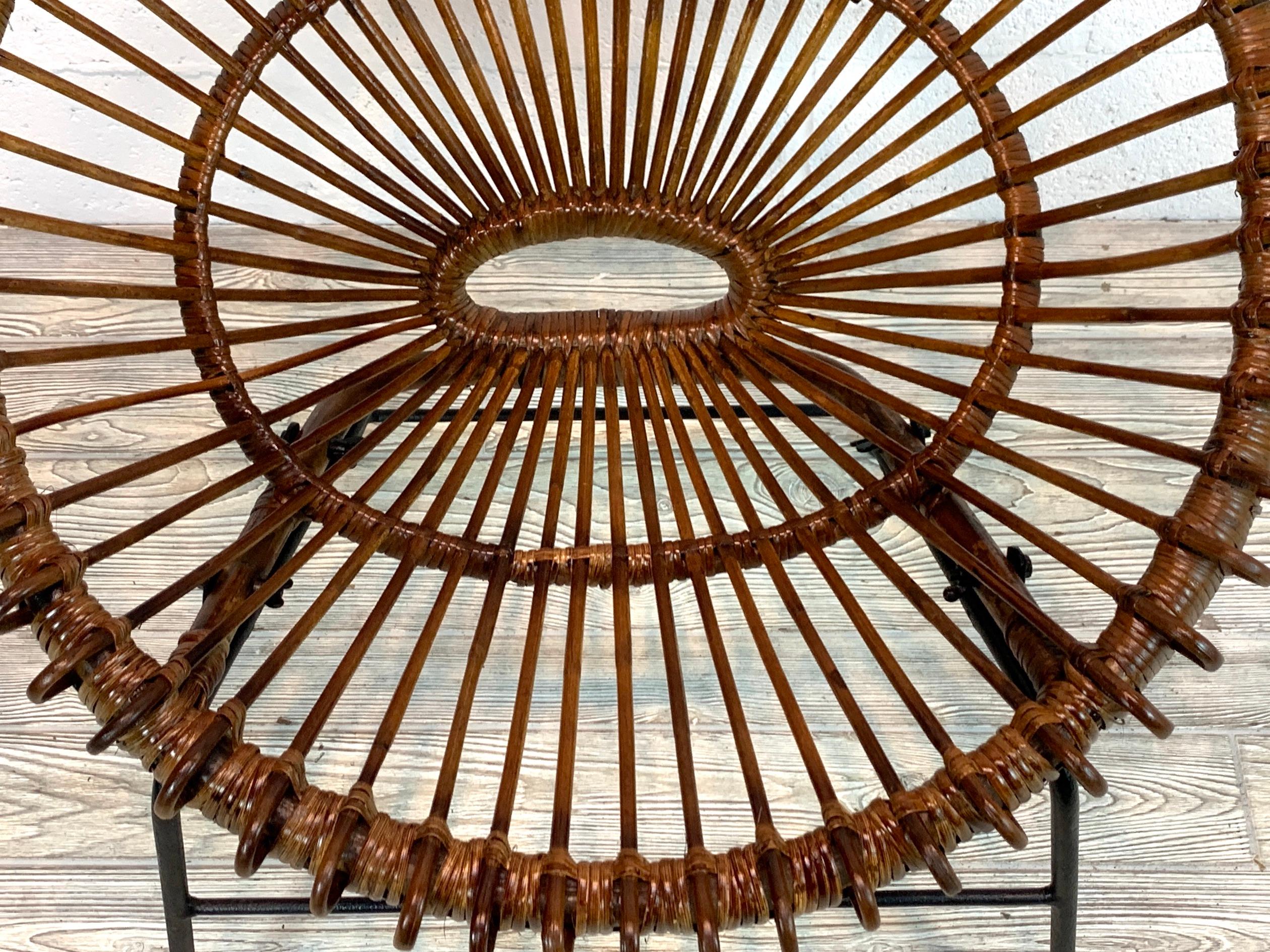 Mid-Century Modern 1960s Rattan Hoop Chair, Janine Abraham Dirk Jan Rol France, Restored