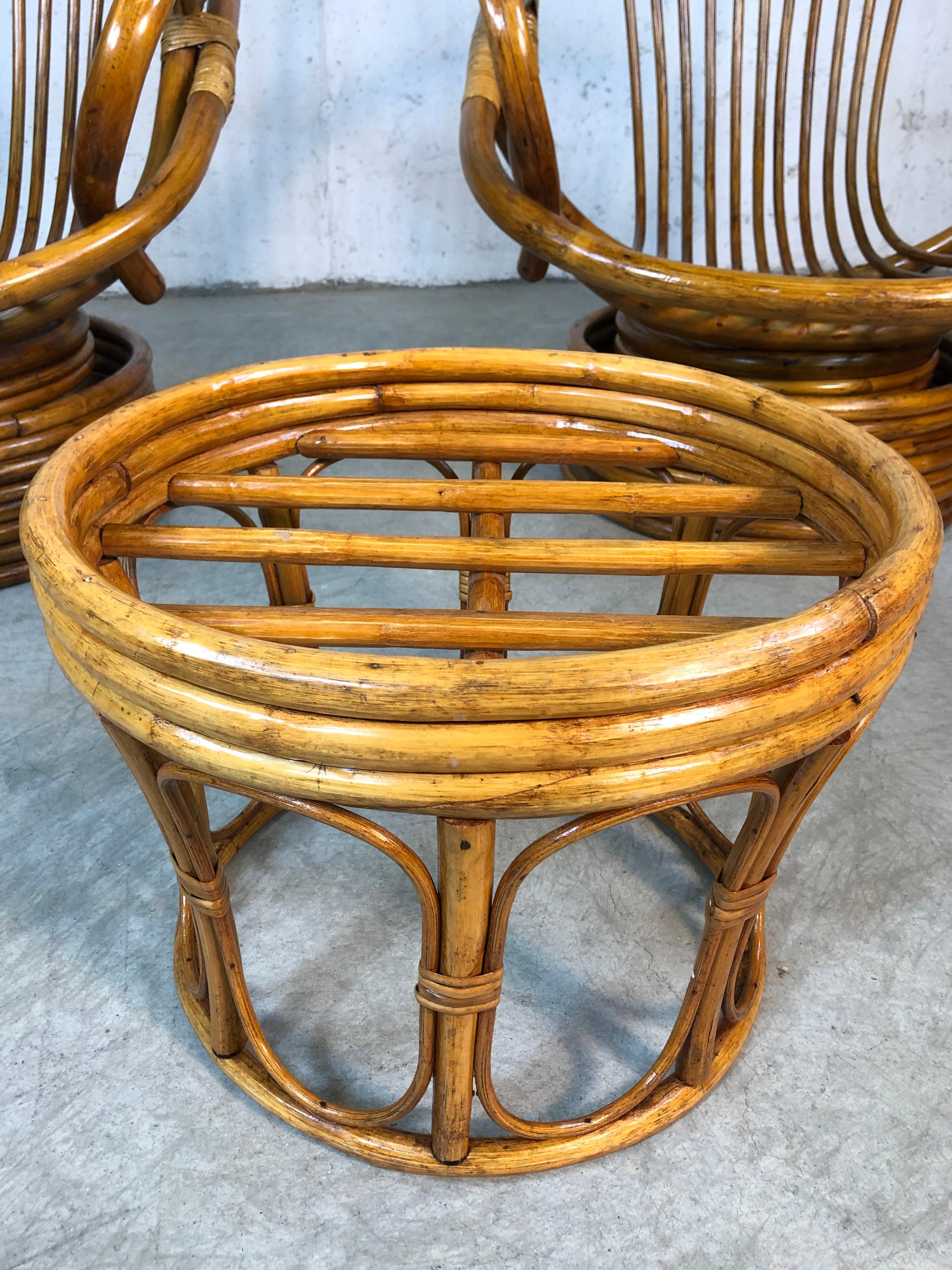 1960s Rattan Lounge Chairs with Ottoman, 3 Pcs For Sale 6