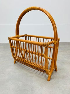 1960's rattan magazine rack