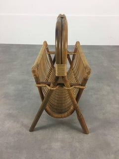 1960's rattan magazine rack