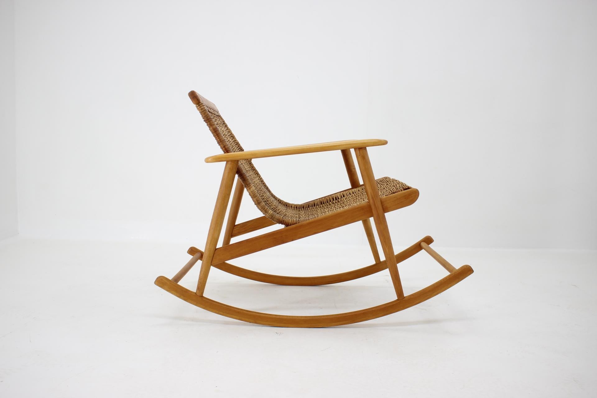 Mid-20th Century 1960s Rattan Rocking Chair by ULUV, Czechoslovakia