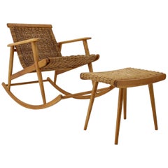 1960s Rattan Rocking Chair by ULUV, Czechoslovakia