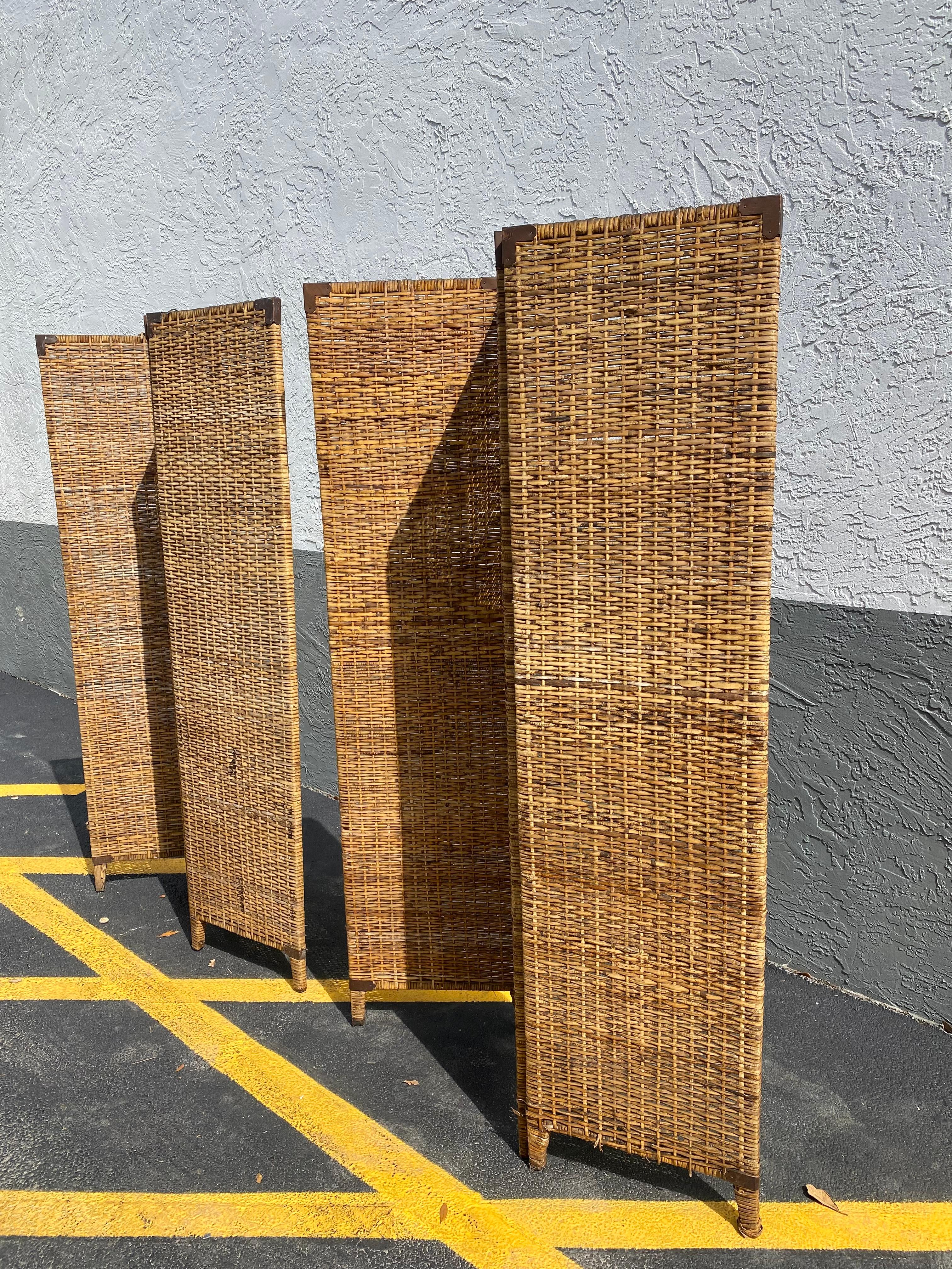 Mid-Century Modern 1960s Rattan Screen Panels Room Divider, Set of 2 For Sale