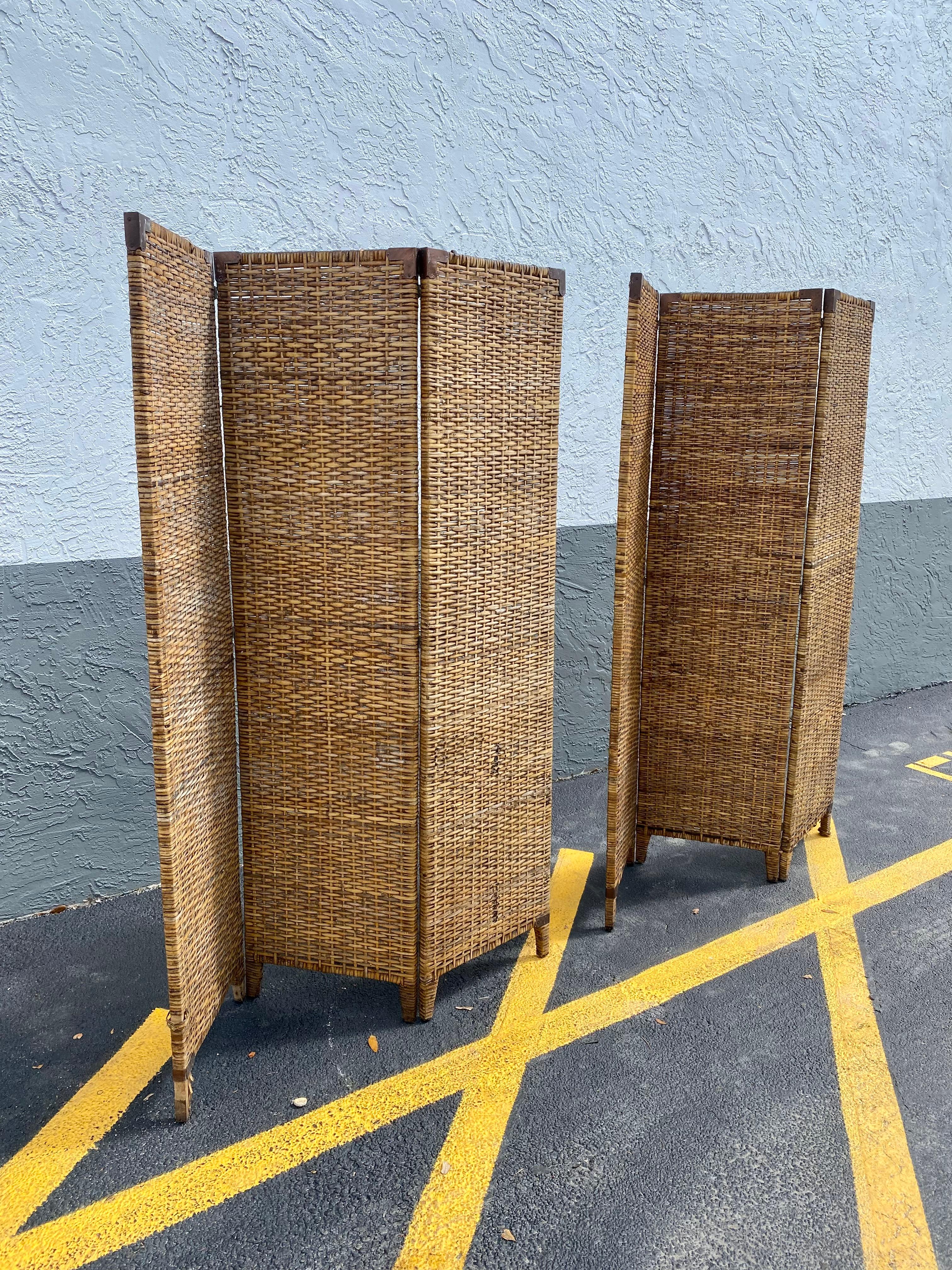 Philippine 1960s Rattan Screen Panels Room Divider, Set of 2 For Sale