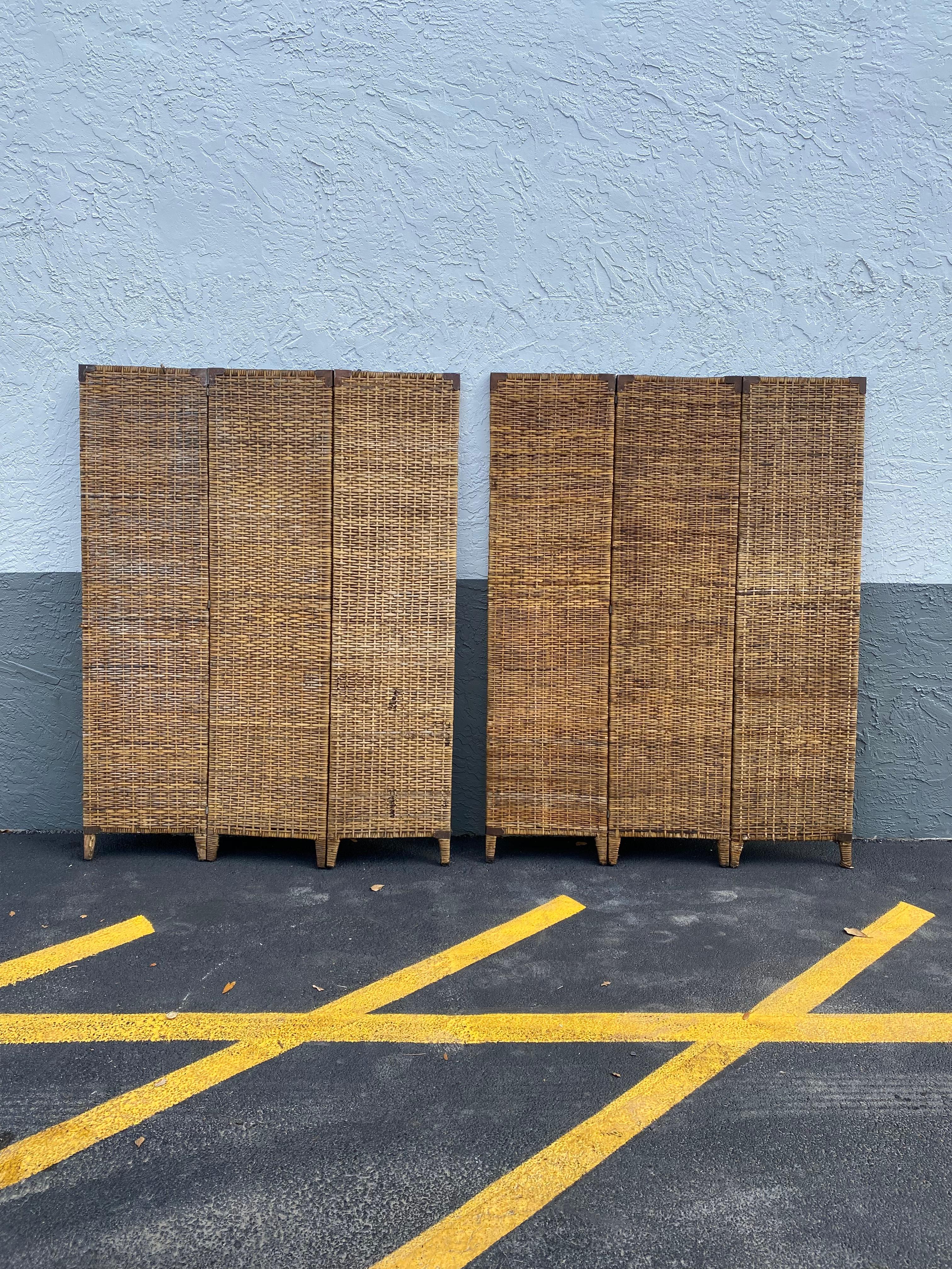 1960s Rattan Screen Panels Room Divider, Set of 2 In Good Condition For Sale In Fort Lauderdale, FL