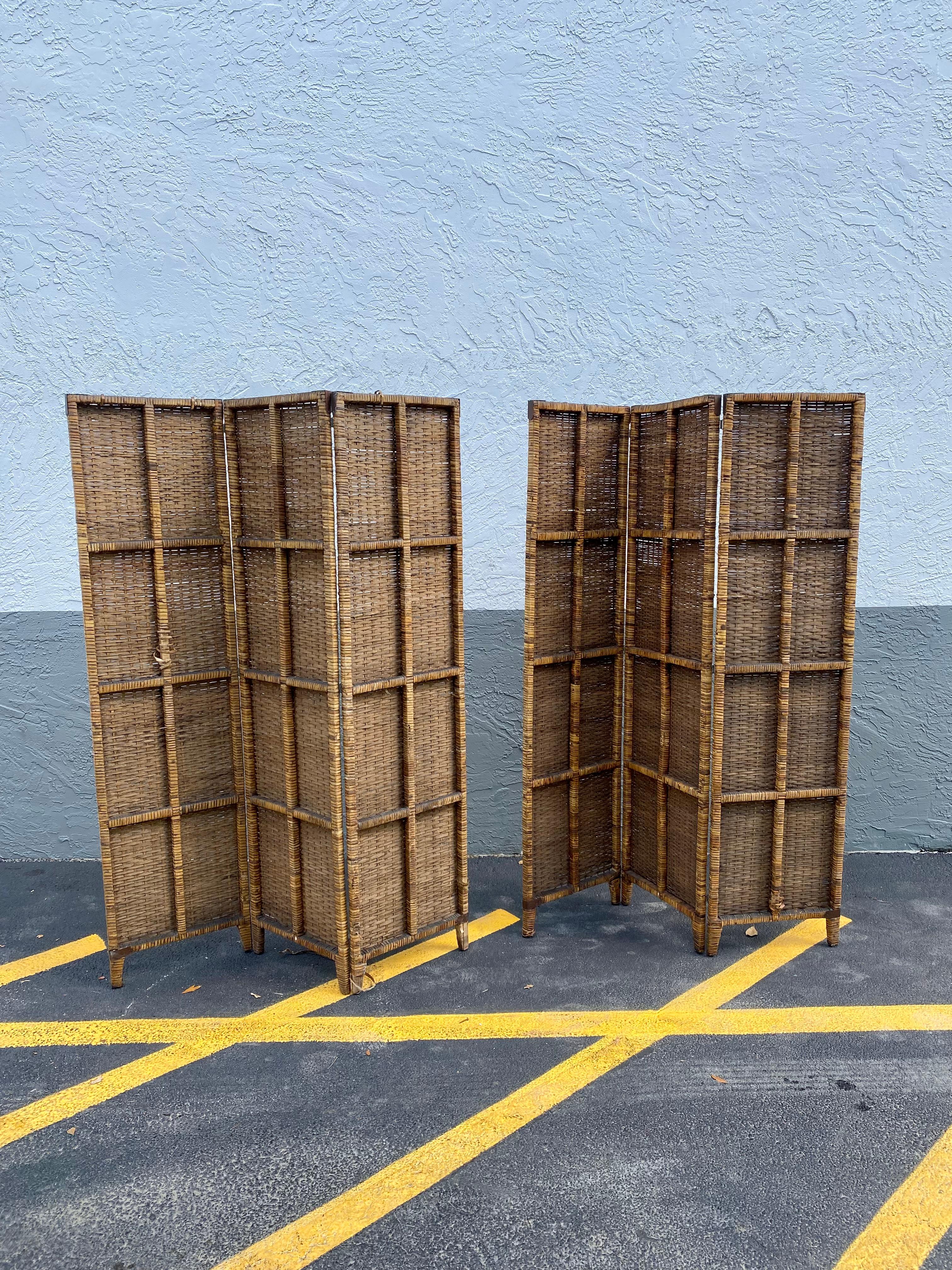 Mid-20th Century 1960s Rattan Screen Panels Room Divider, Set of 2 For Sale