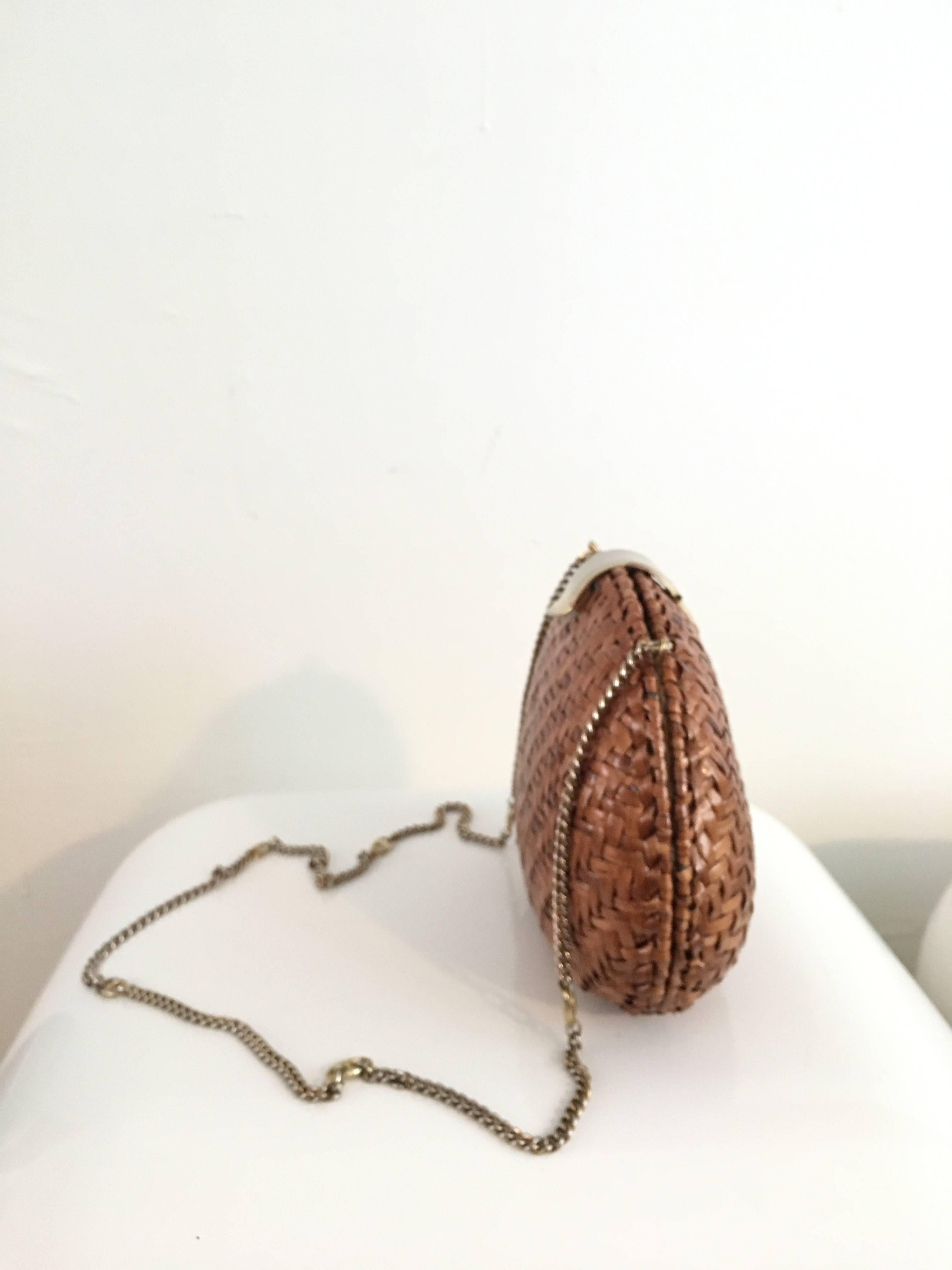 Brown Rattan Shoulder Handbag / Clutch made in Italy, 1960s  