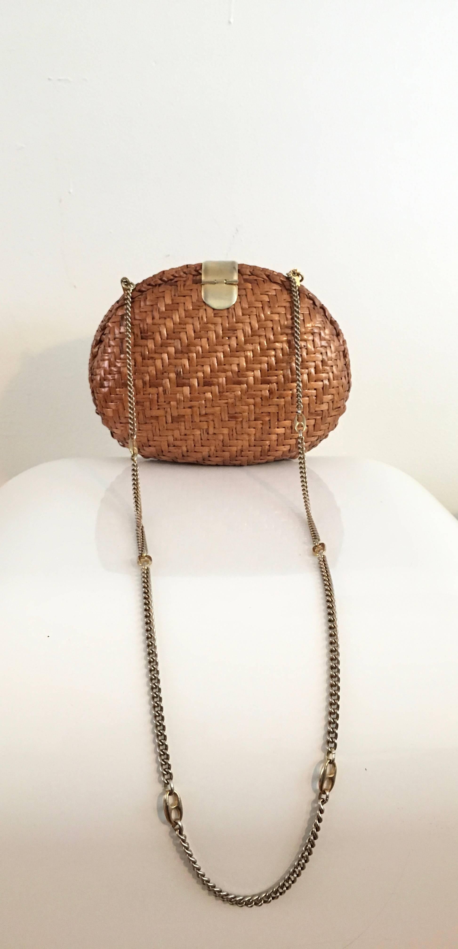Women's or Men's Rattan Shoulder Handbag / Clutch made in Italy, 1960s