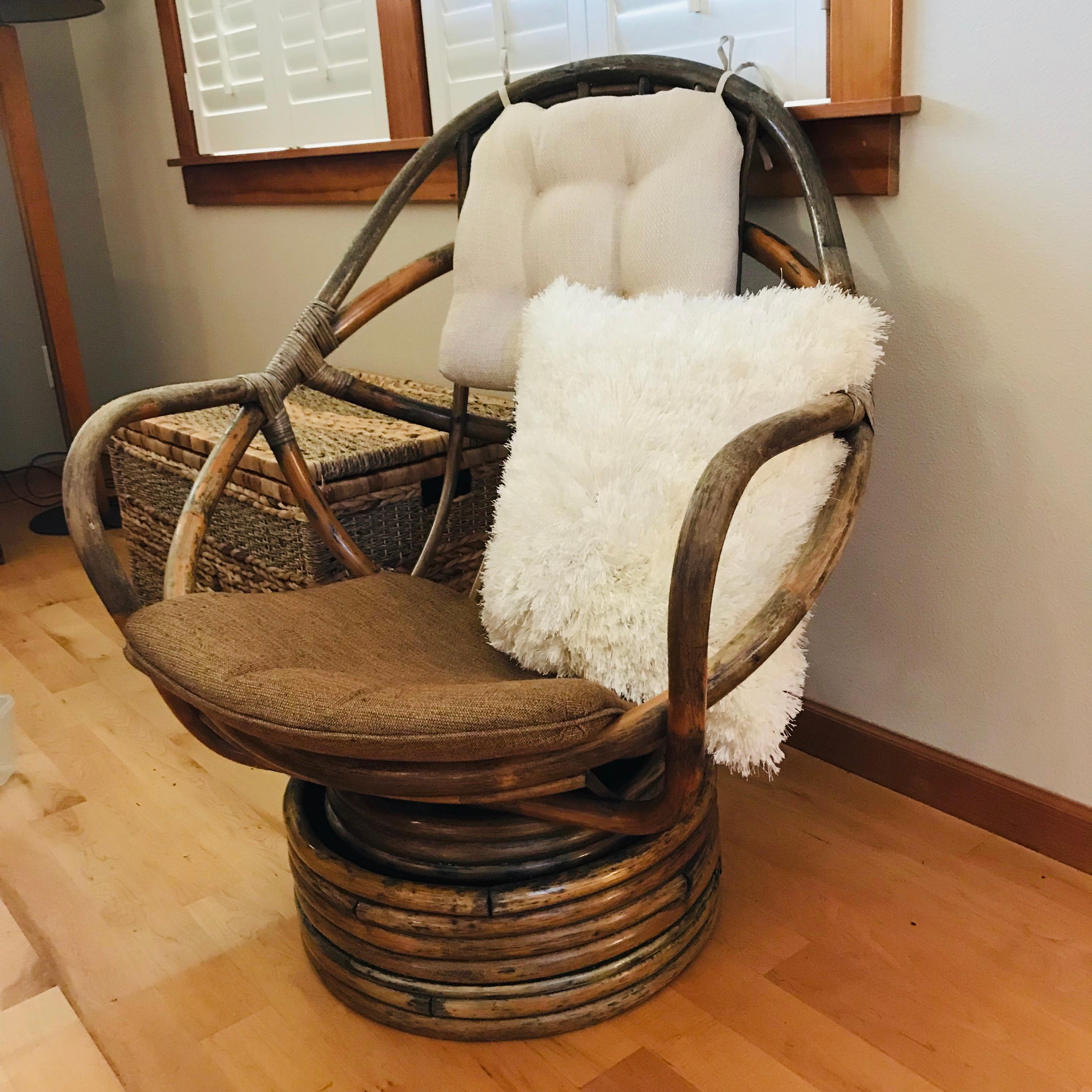 1960s Rattan Swivel Lounge Chair American 6