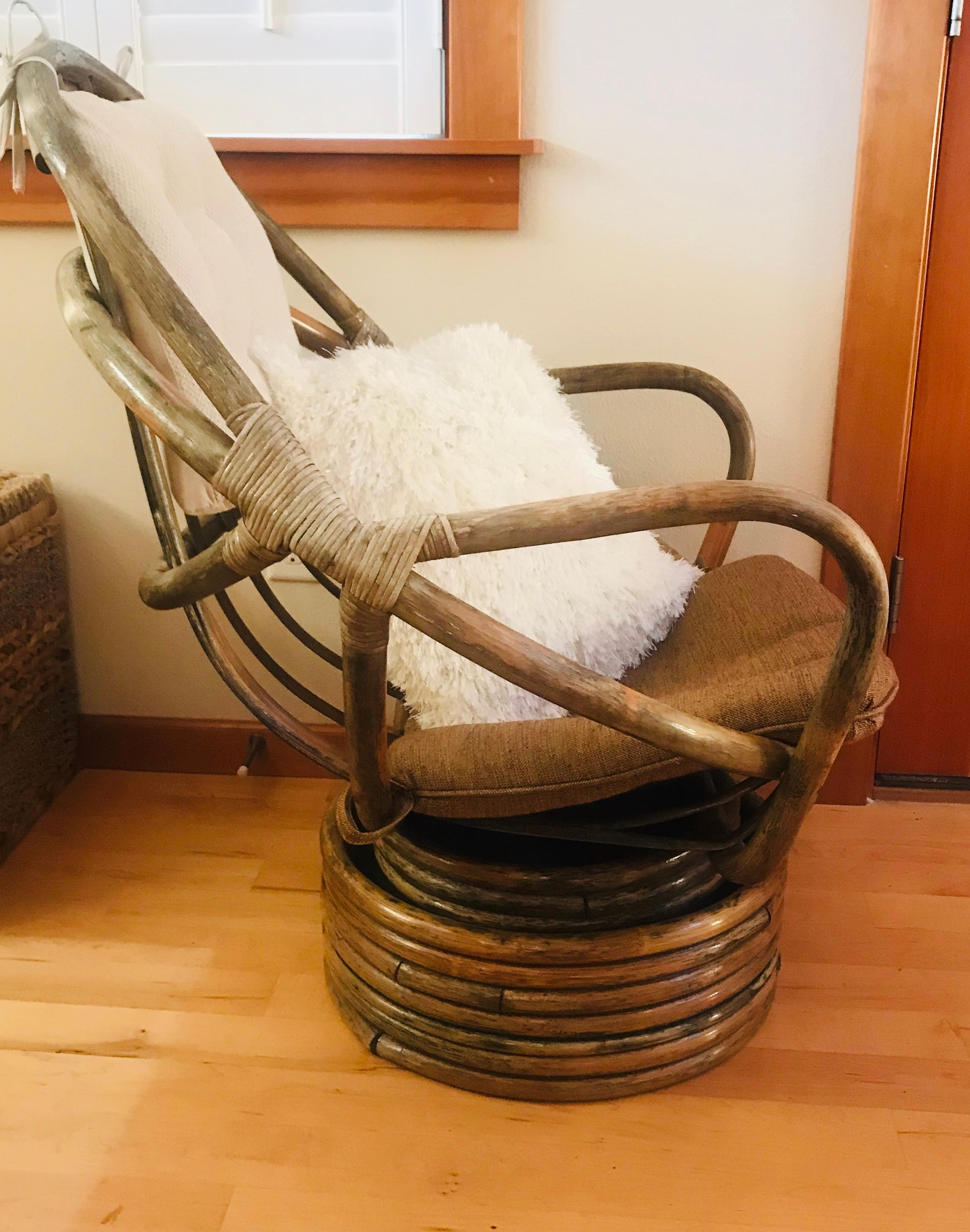 Mid-20th Century 1960s Rattan Swivel Lounge Chair American
