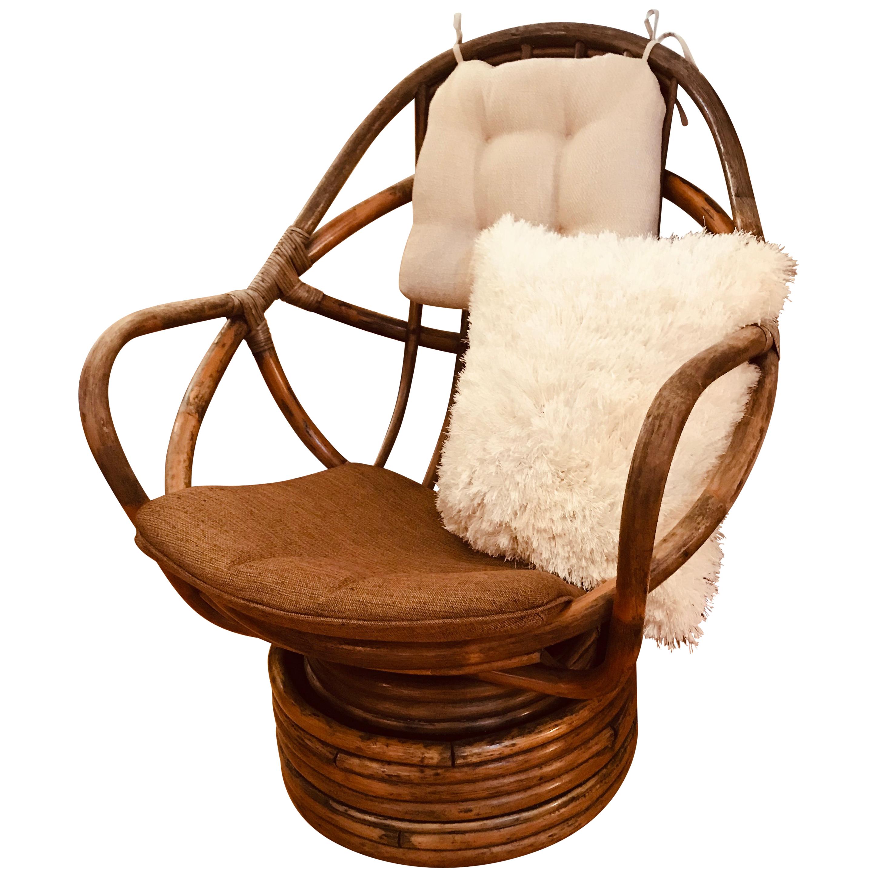 1960s Rattan Swivel Lounge Chair American