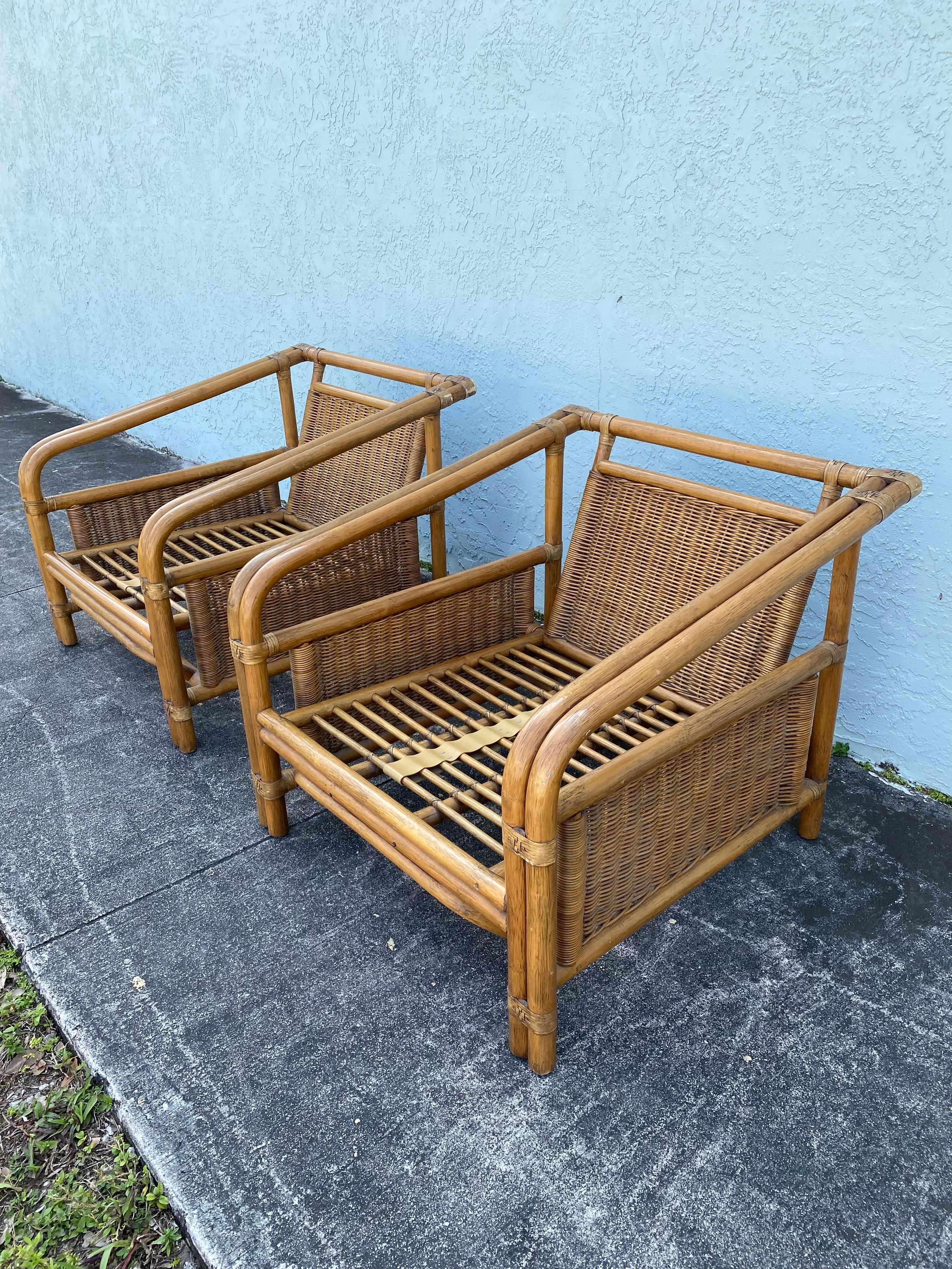 1960s Rattan Wicker McGuire Reclined Club Chairs, Set of 2 For Sale 4