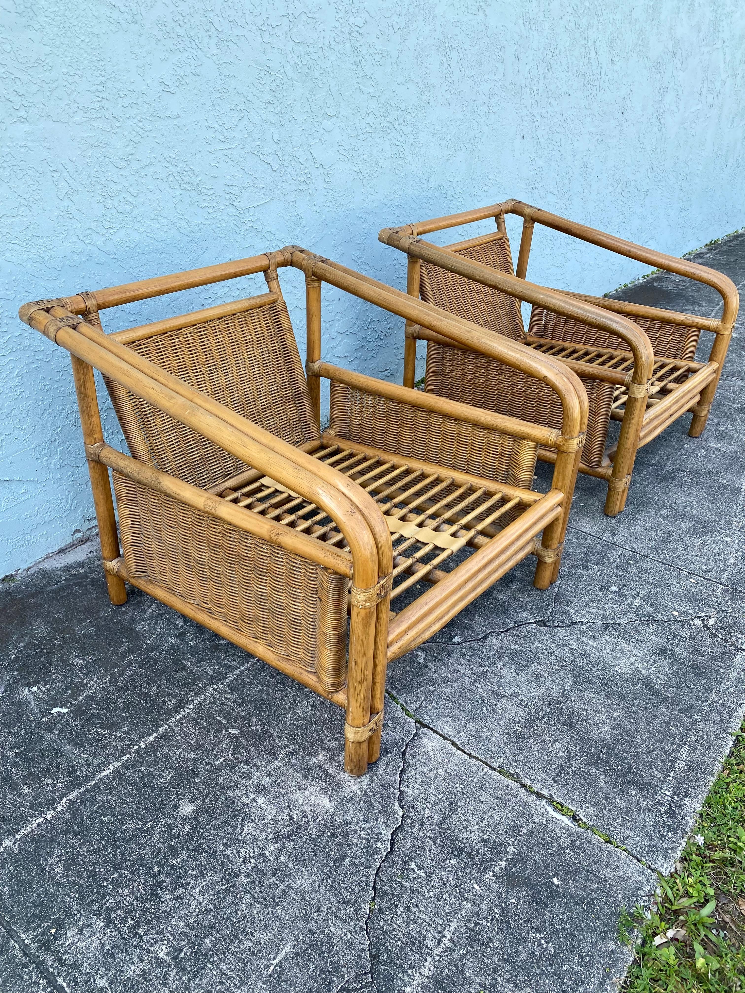 1960s Rattan Wicker McGuire Reclined Club Chairs, Set of 2 For Sale 5