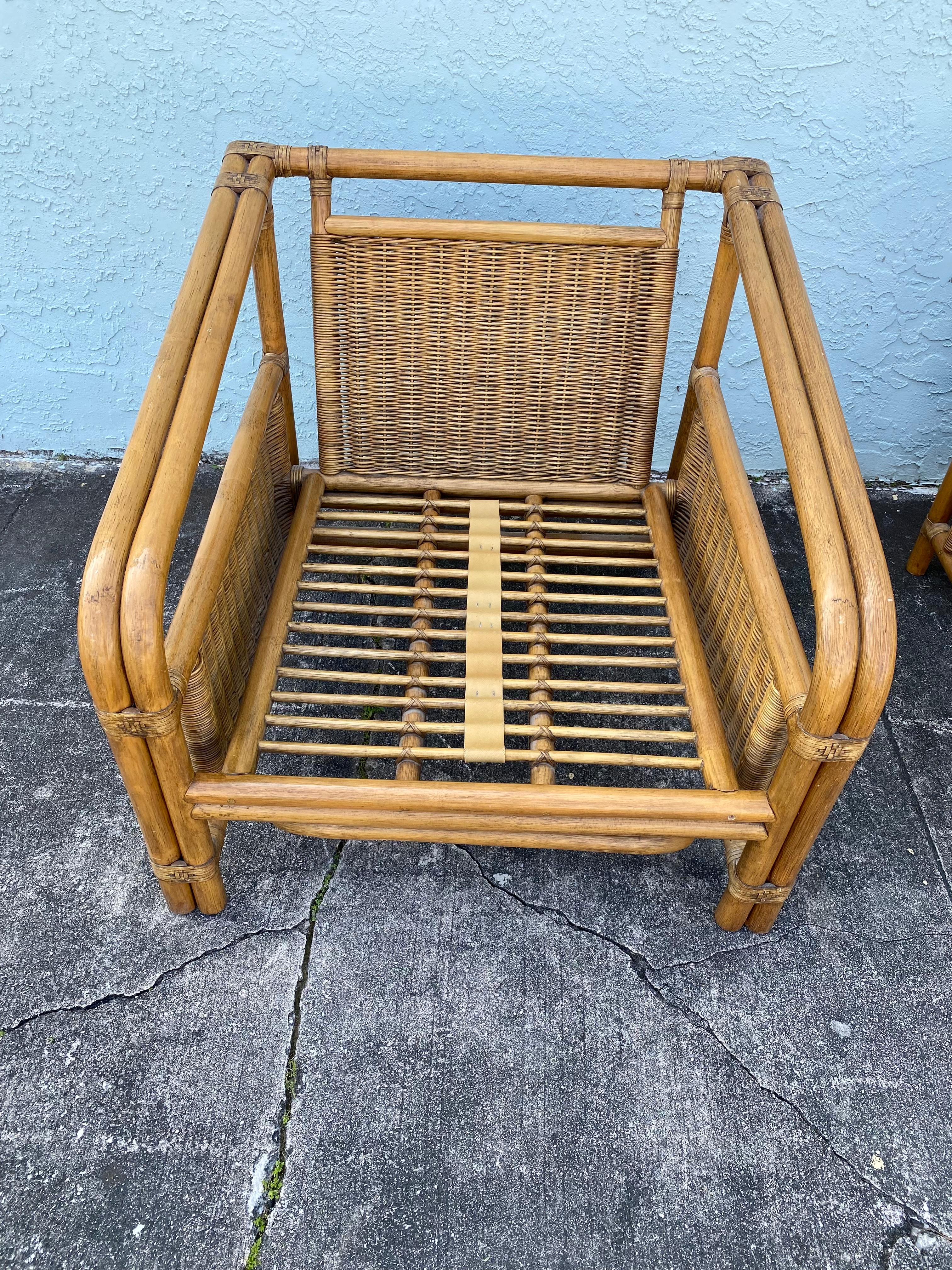 1960s Rattan Wicker McGuire Reclined Club Chairs, Set of 2 For Sale 6