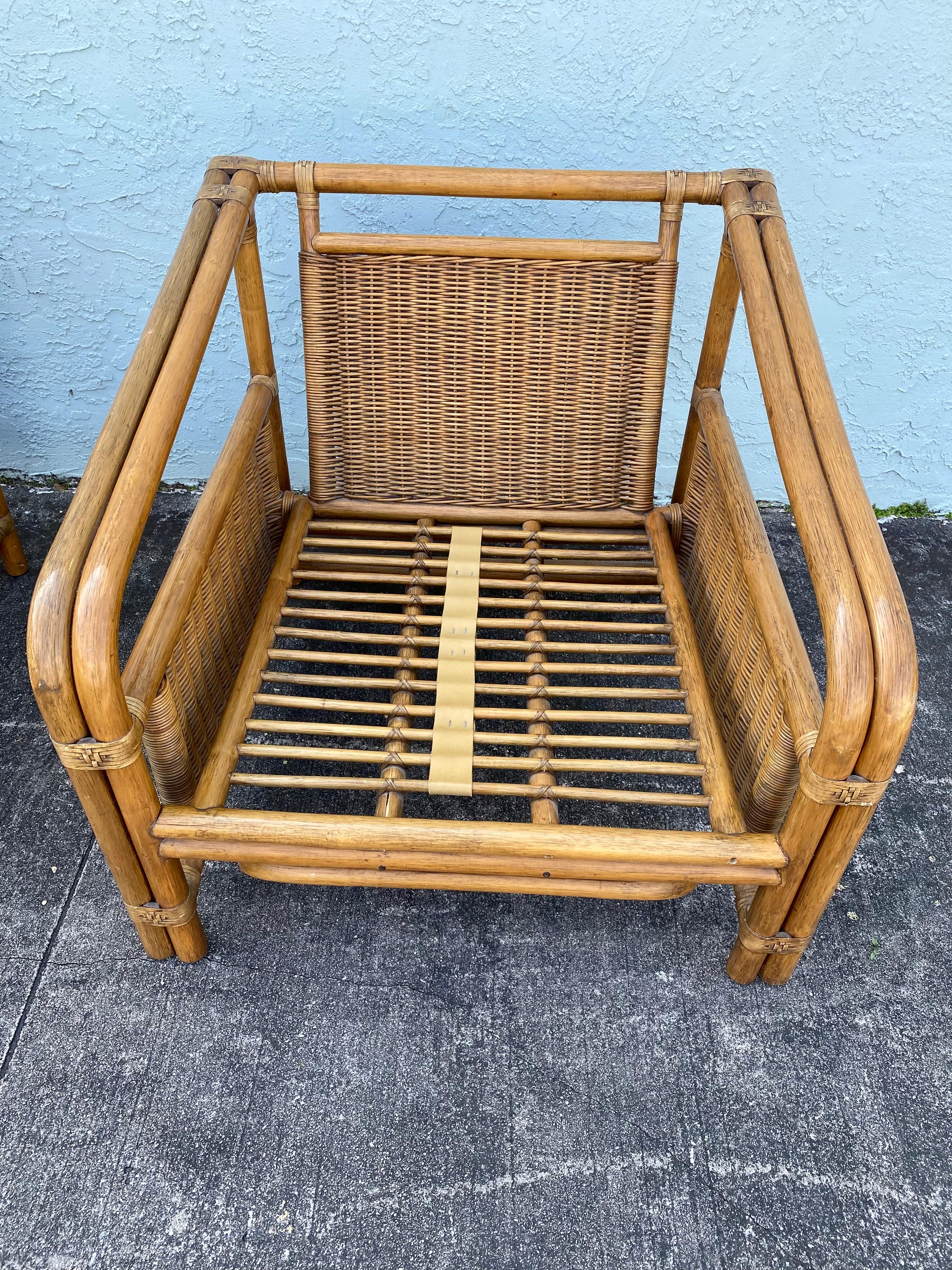 1960s Rattan Wicker McGuire Reclined Club Chairs, Set of 2 For Sale 7