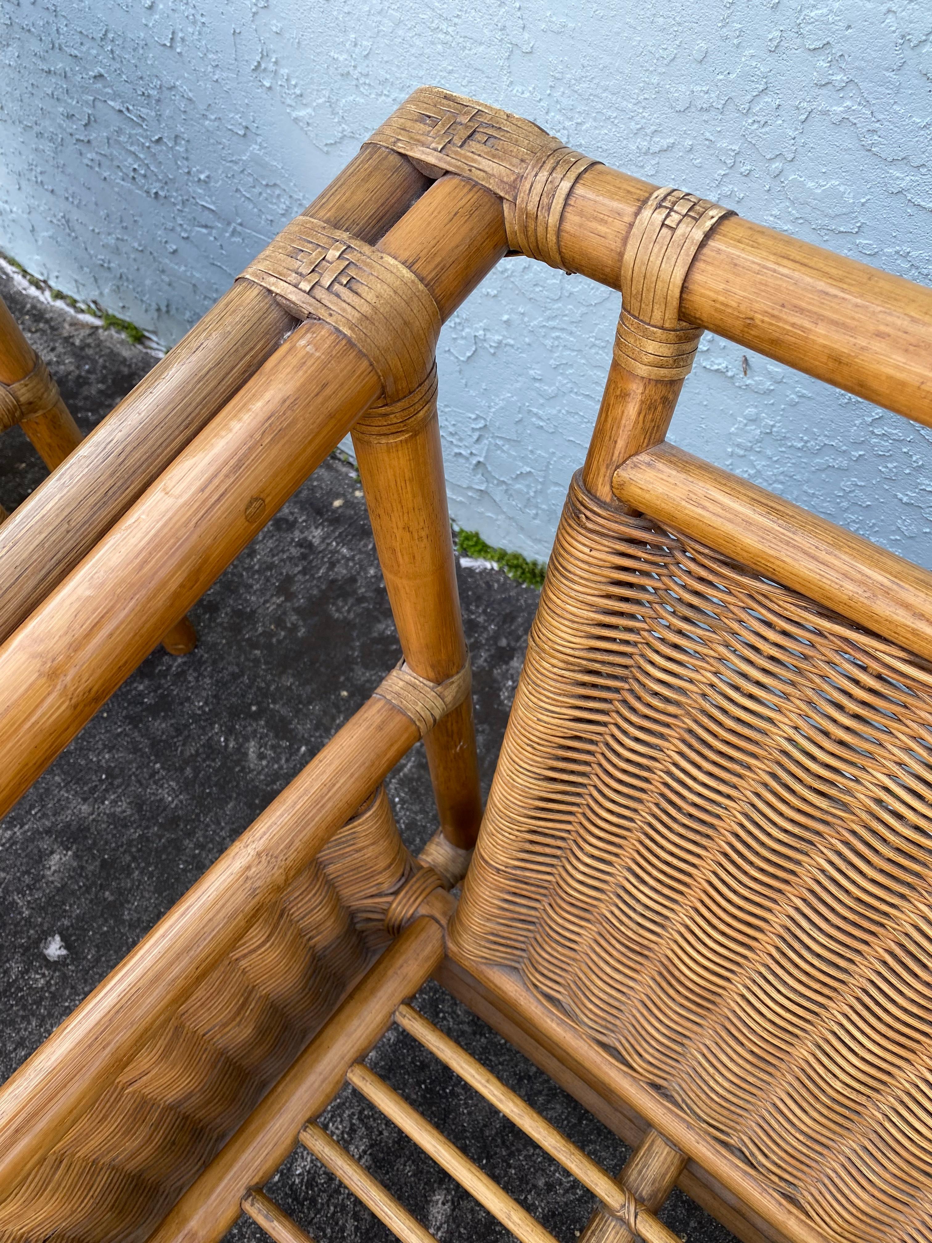 1960s Rattan Wicker McGuire Reclined Club Chairs, Set of 2 For Sale 8