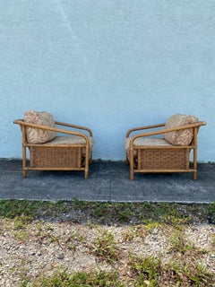 1960s Rattan Wicker McGuire Reclined Club Chairs, Set of 2