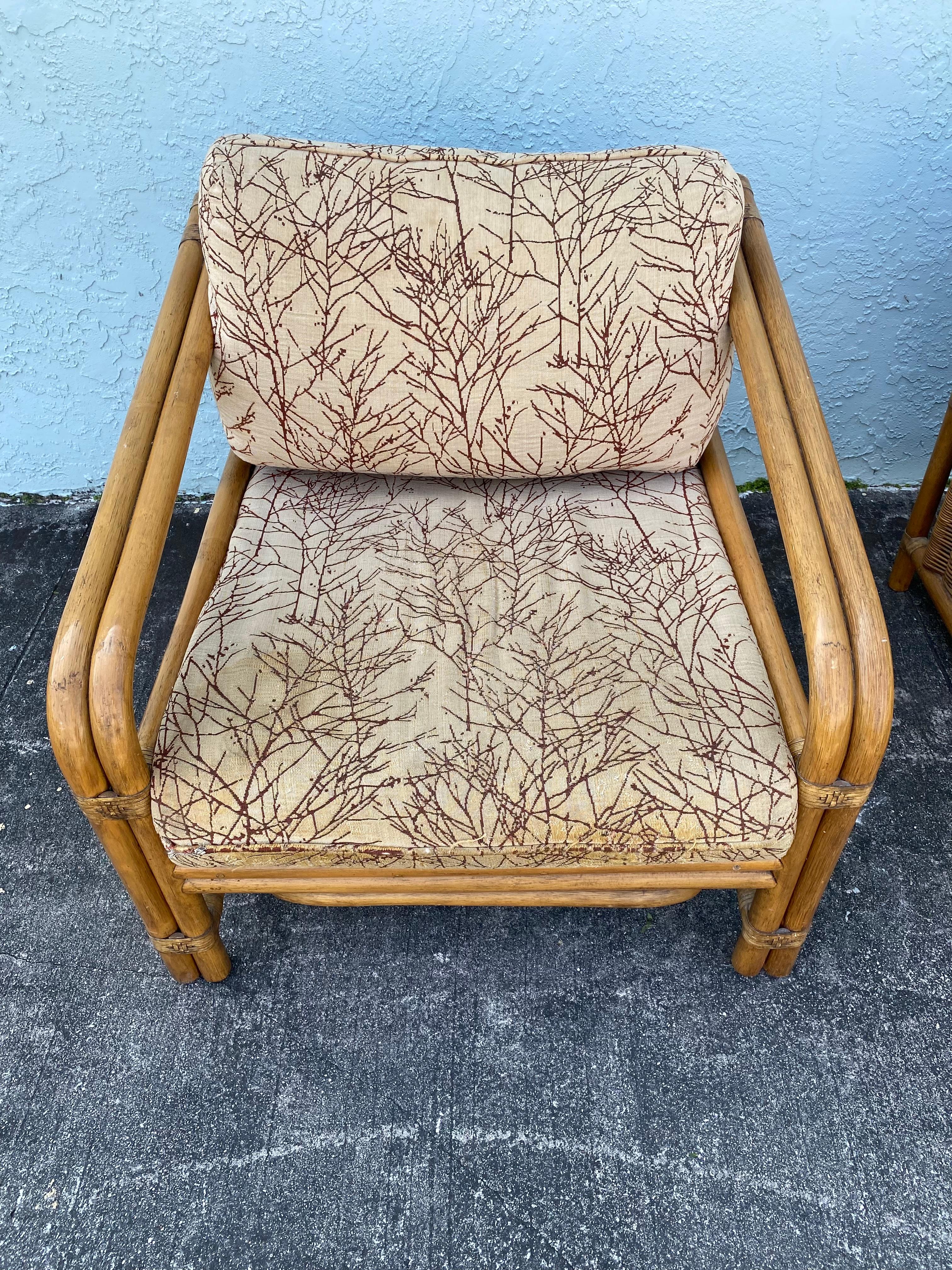 Mid-20th Century 1960s Rattan Wicker McGuire Reclined Club Chairs, Set of 2 For Sale