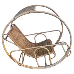 Retro 1960s Rattan Wicker Sculptural Round Rocking Chair