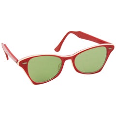 Retro 1960s Ray Ban Red Sunglasses with White Trim