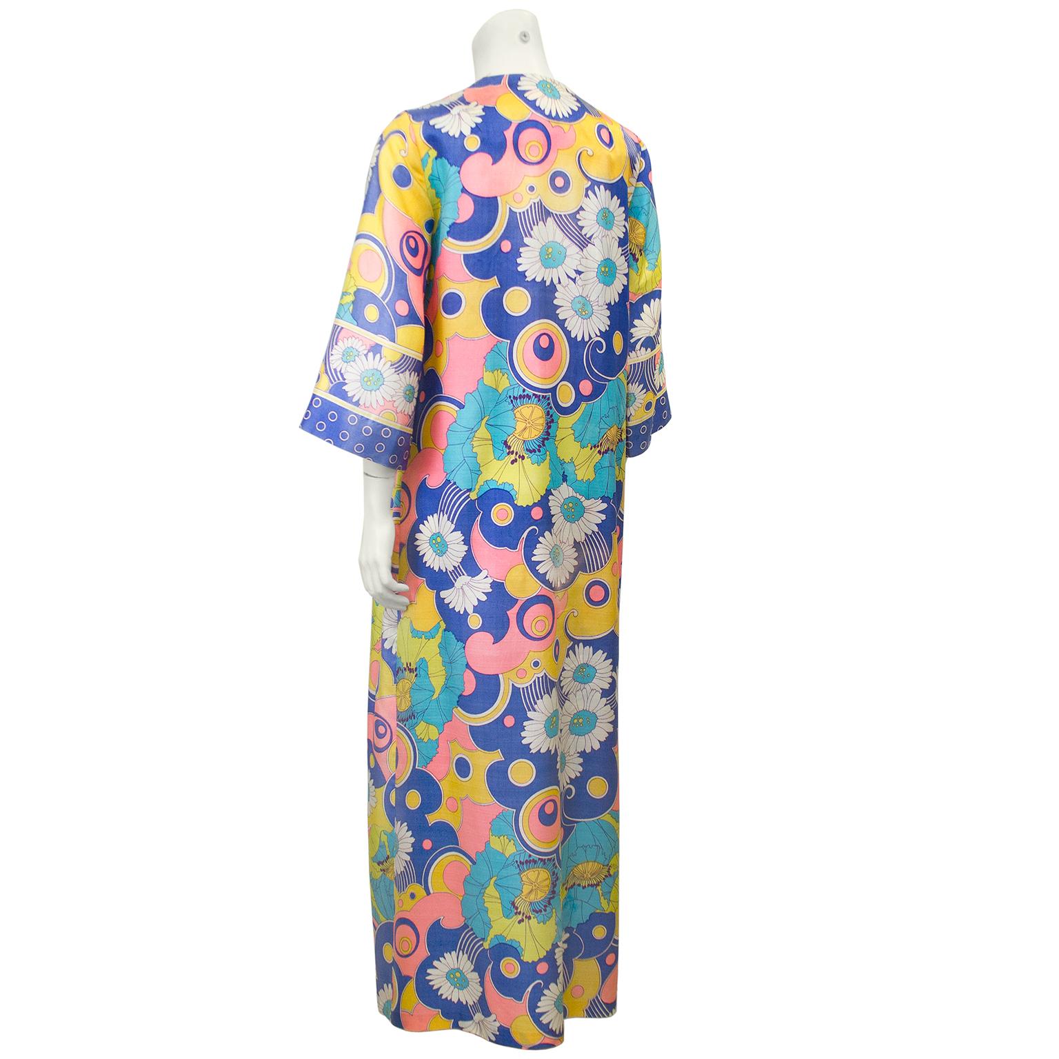1960s Rayon Bohemian Caftan with Cape Attachment at 1stDibs